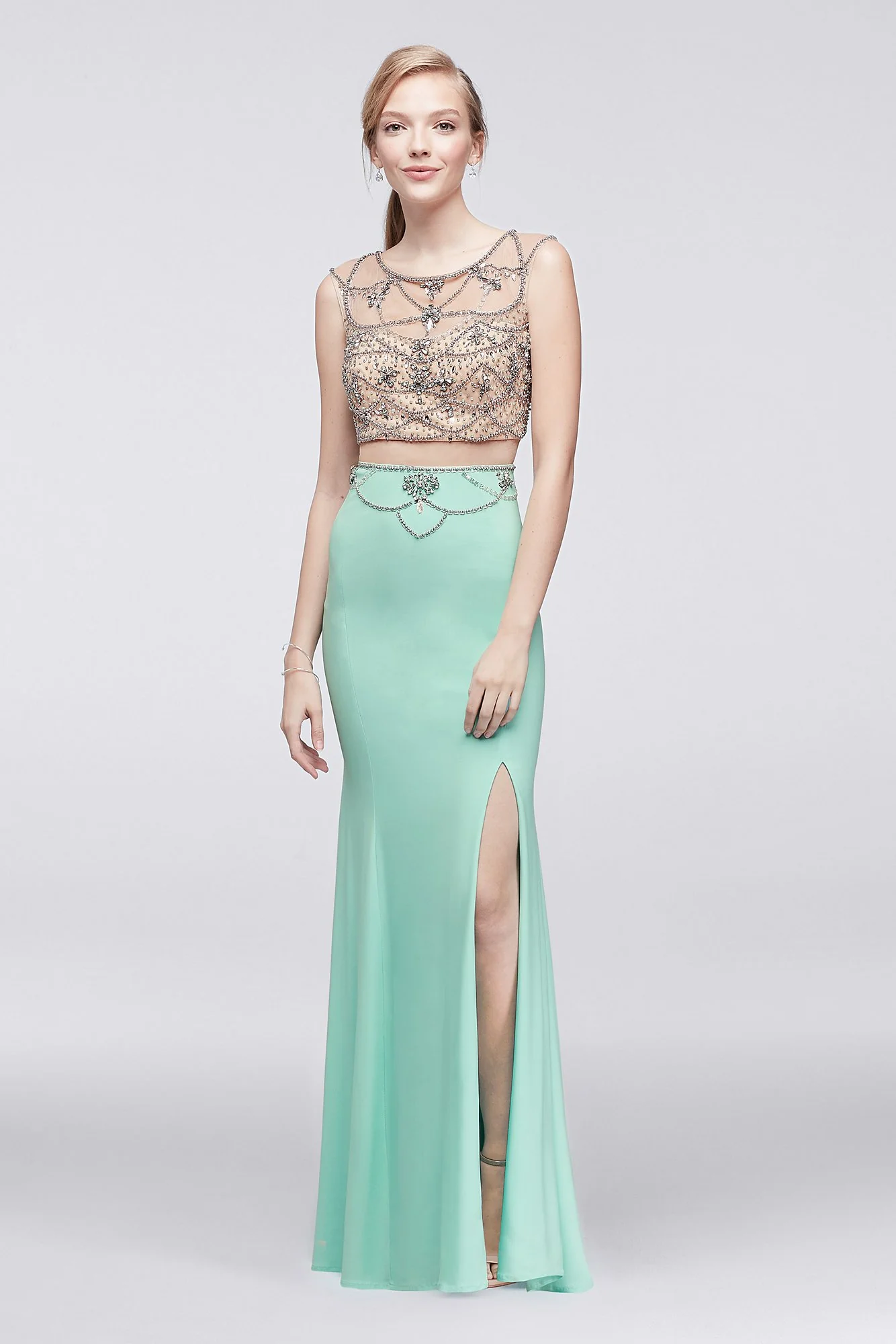 Beaded Bodice Mermaid Dress with Slit Skirt