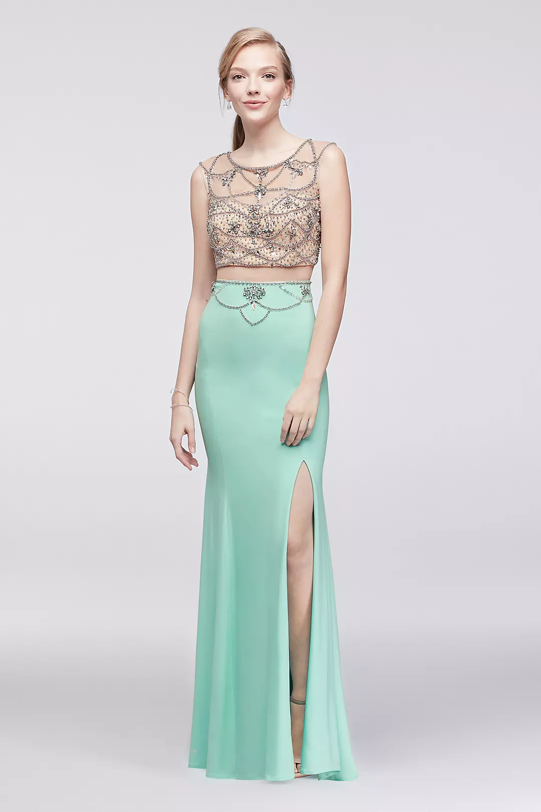 Beaded Bodice Mermaid Dress with Slit Skirt - Image 2