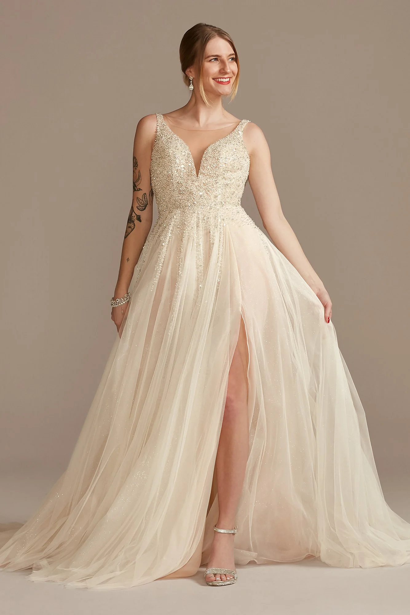 Beaded Bodice Plunging-V Illusion Wedding Dress - Image 34