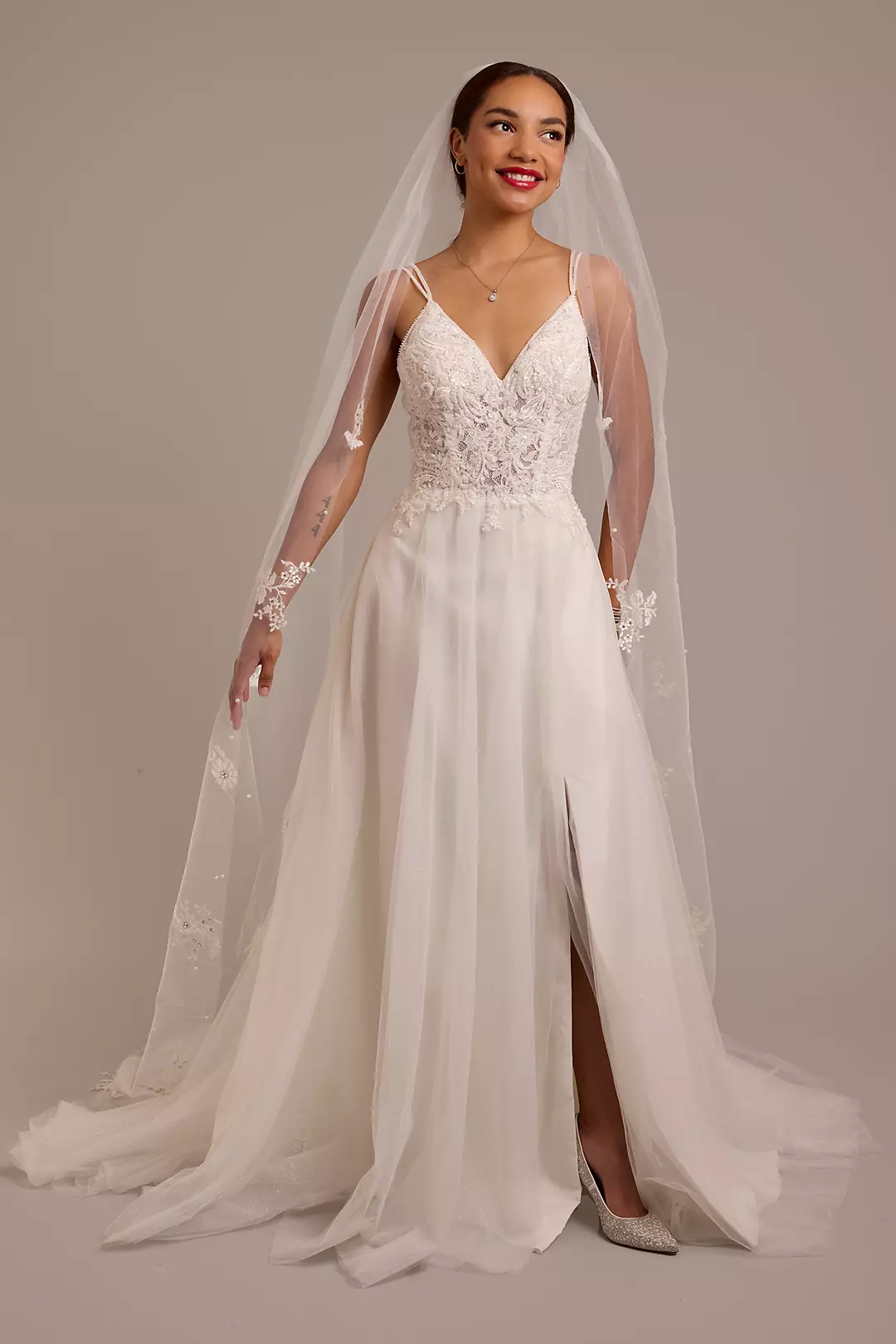 Beaded Bodice Wedding Dress with Tulle Skirt - Image 24