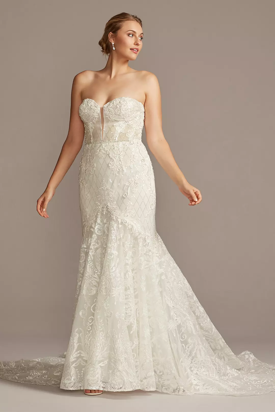 Beaded Brocade Embellished Mermaid Wedding Dress - Image 38