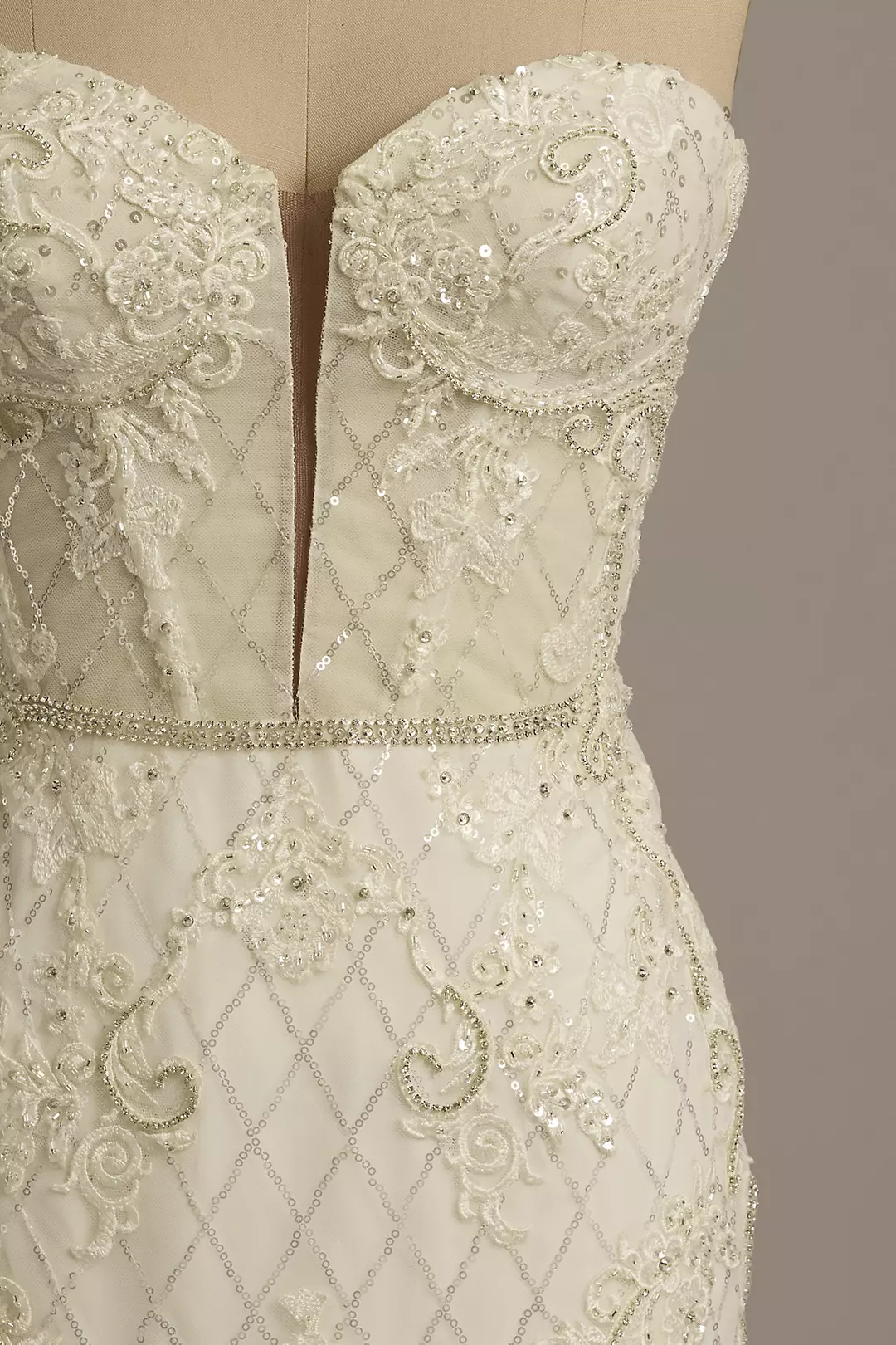 Beaded Brocade Embellished Mermaid Wedding Dress - Image 7