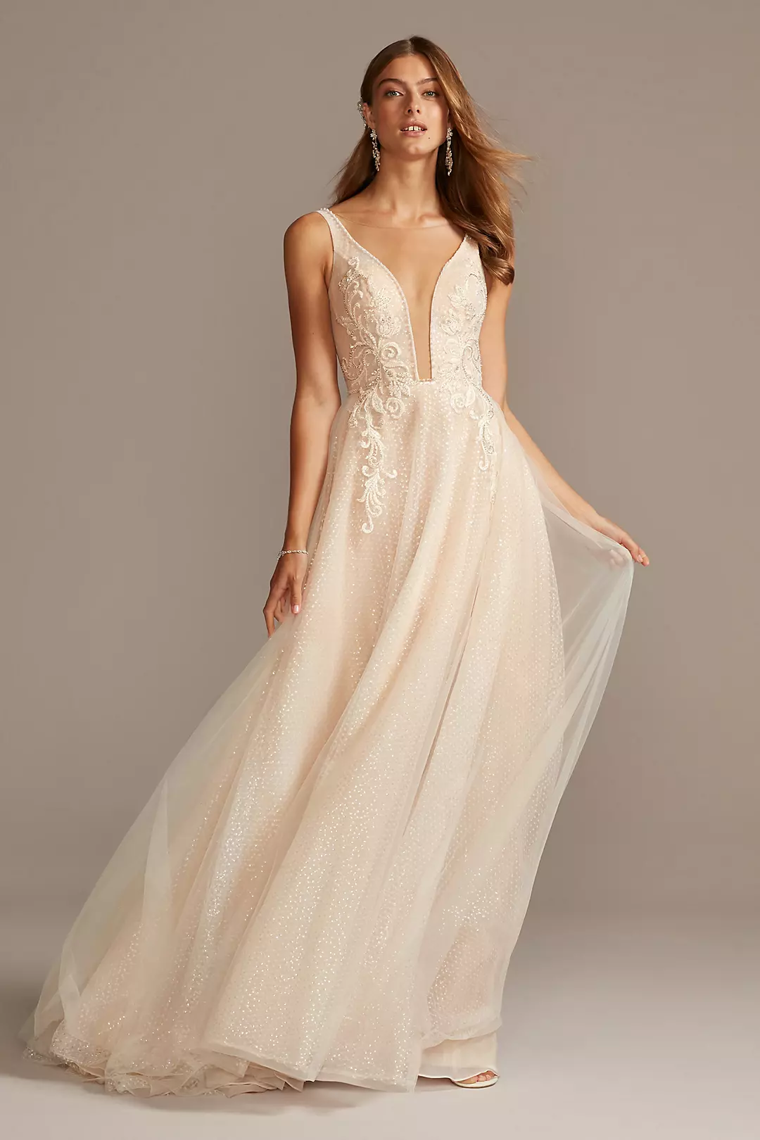 Beaded Brocade Overlay Sequin Layer Wedding Dress - Image 3