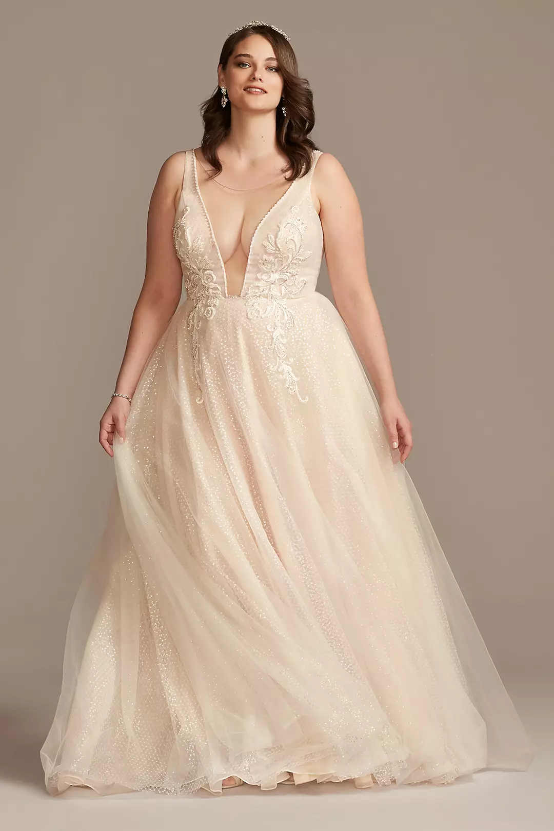 Beaded Brocade Overlay Sequin Layer Wedding Dress - Image 5