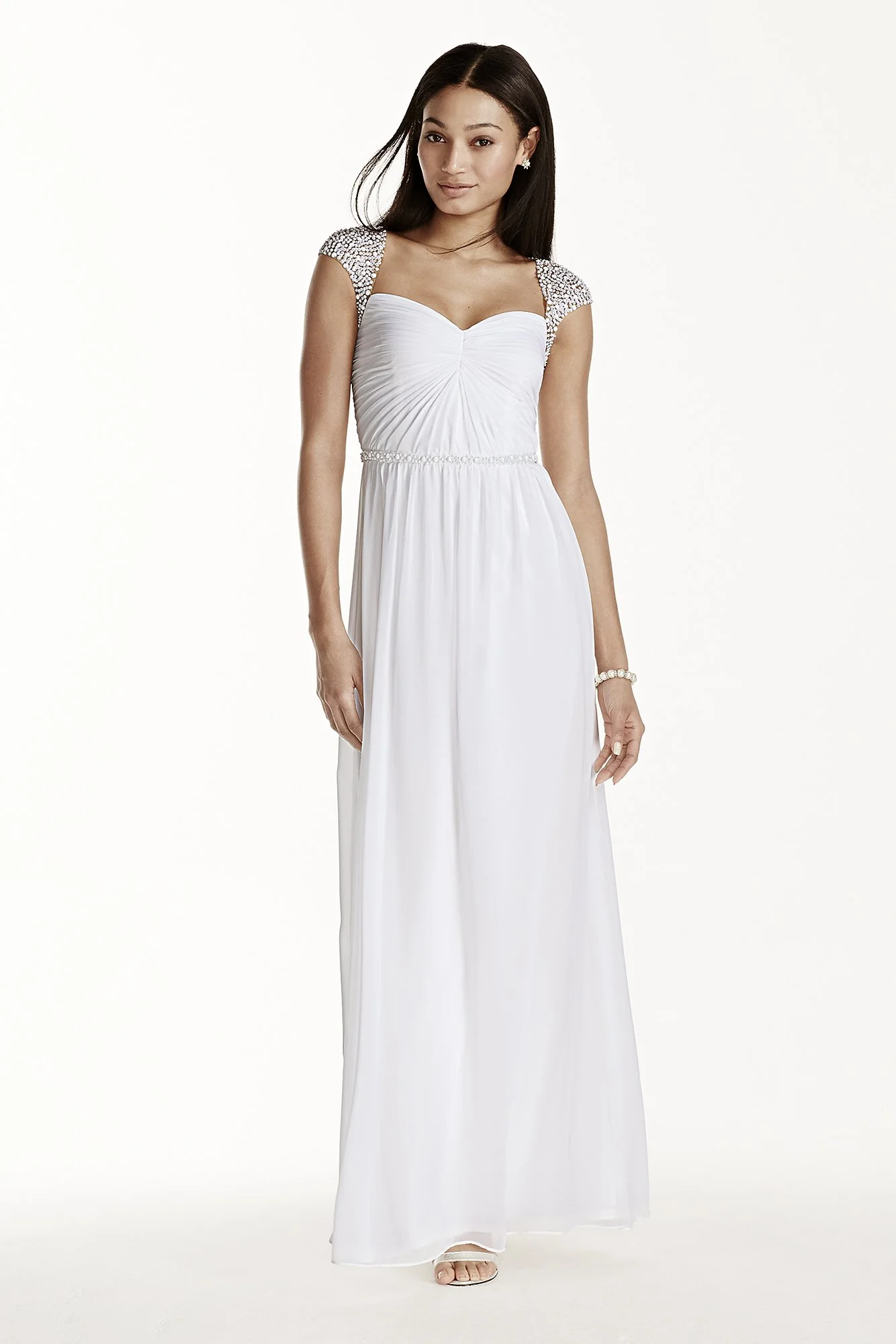 Beaded Cap Sleeve Chiffon A-line Dress