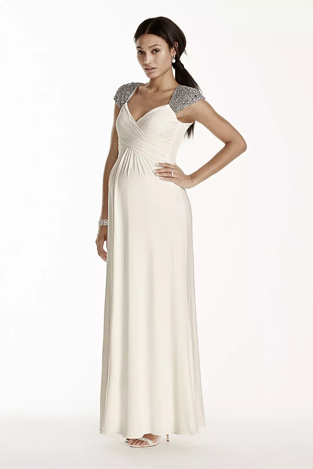 Beaded Cap Sleeve Long Jersey Maternity Dress - Image 2