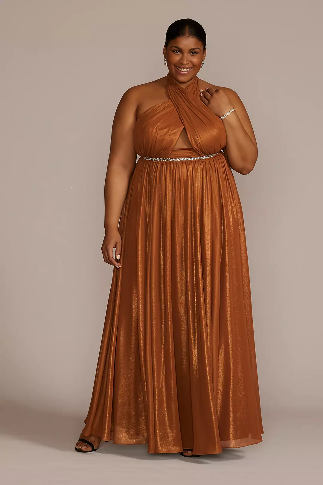 Beaded Chiffon Halter A-Line with Bodice Cutout - Image 2