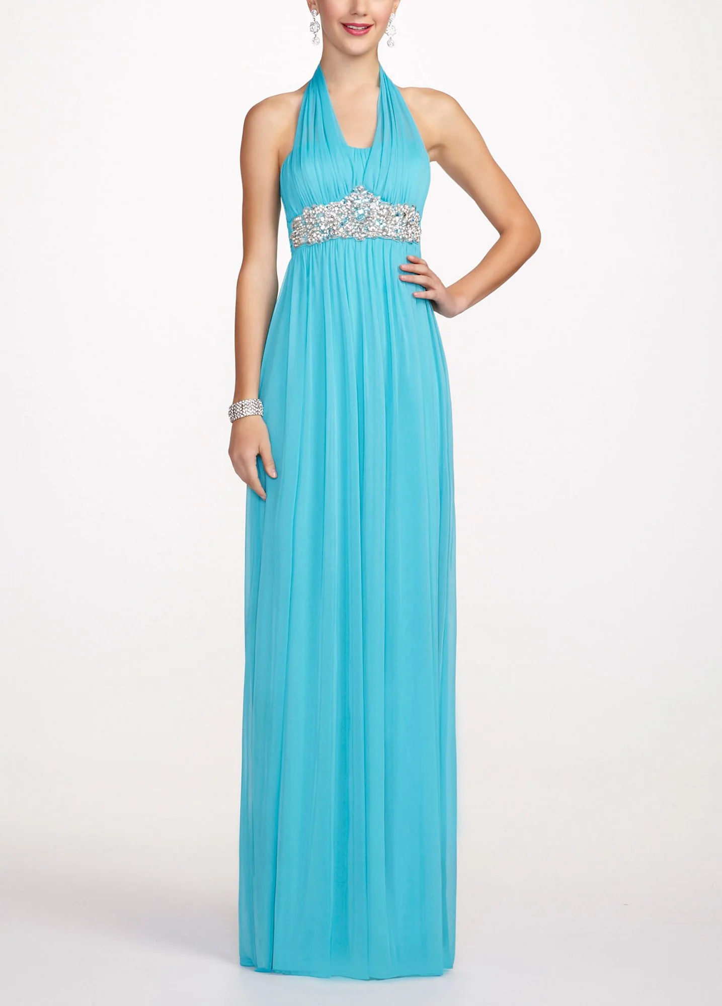 Beaded Chiffon Halter Prom Dress with Empire Waist