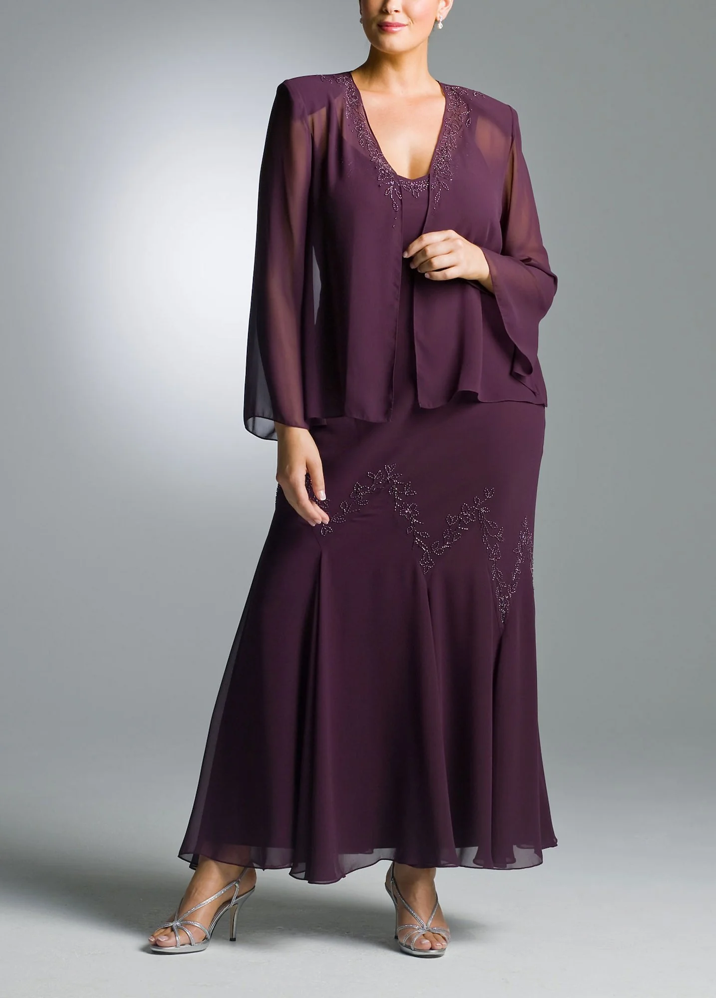 Beaded Chiffon Jacket Dress