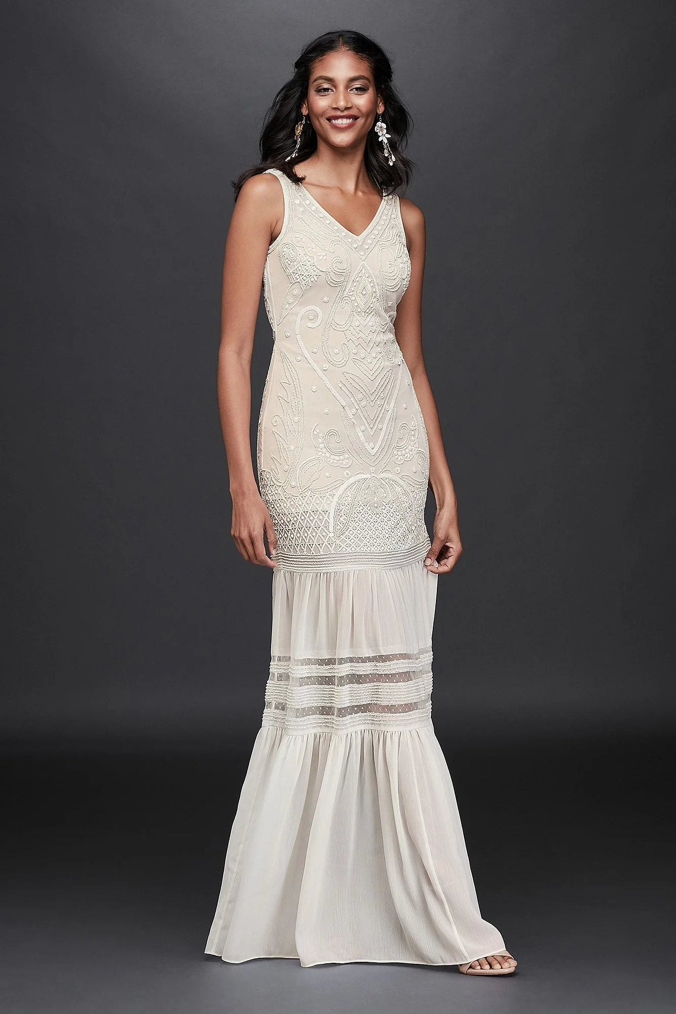 Beaded Chiffon Wedding Dress with Flounce Skirt