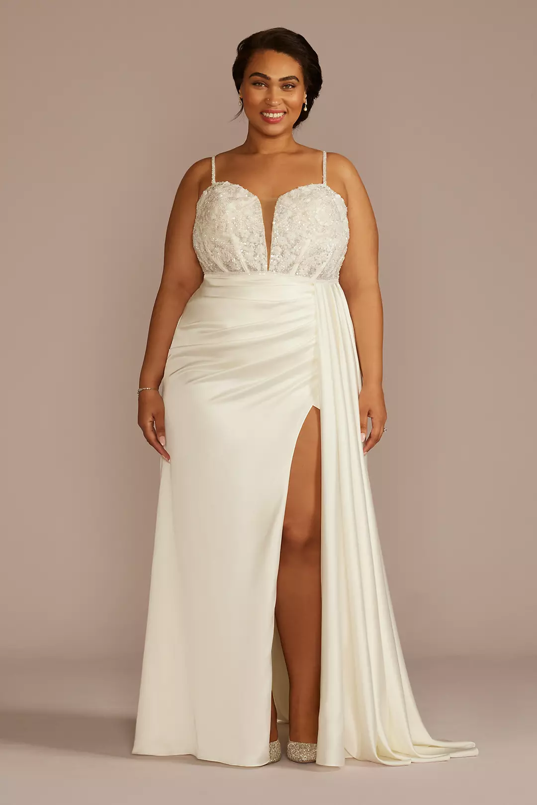Beaded Corset Bodice Sheath Draped Wedding Dress - Image 2