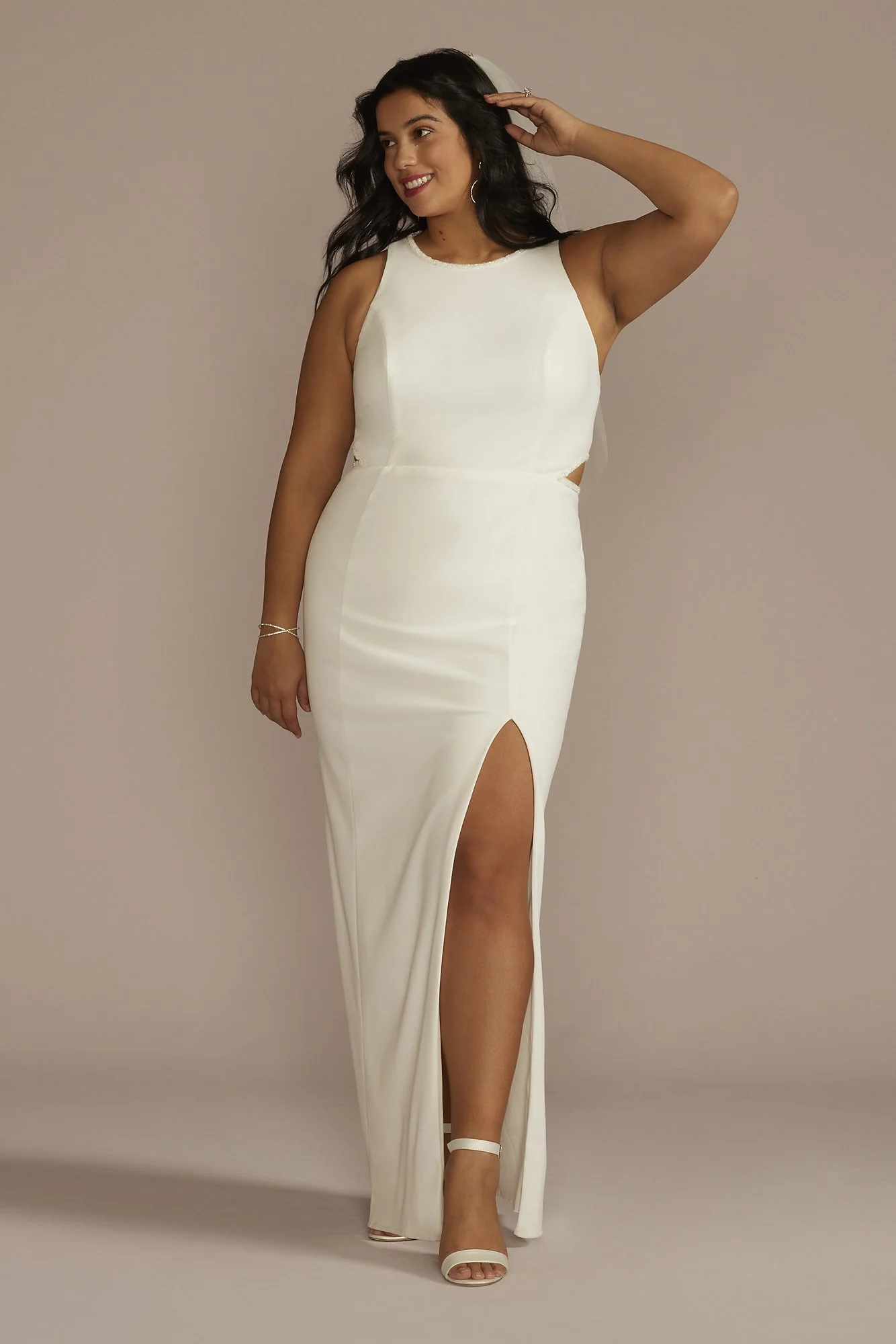 Beaded Crepe Cutout Sheath Wedding Dress - Image 2