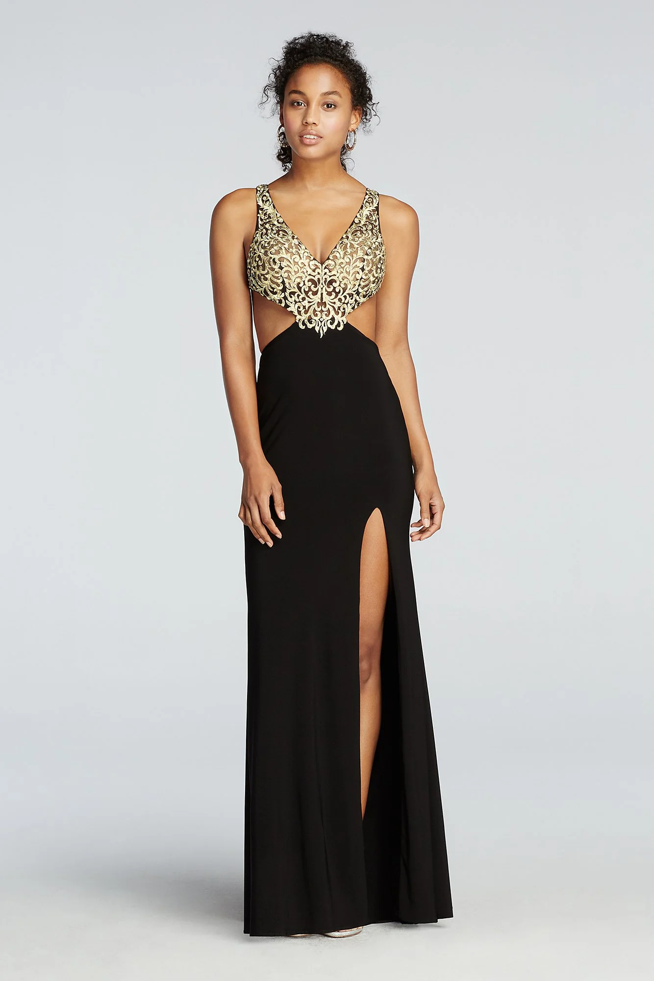 Beaded Cut Out Prom Dress with Side Slit Skirt
