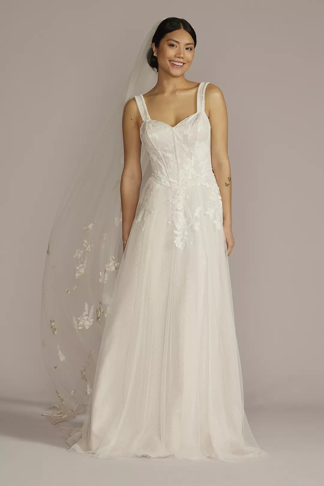 Beaded Floral Bodice Basque Waist Wedding Dress - Image 11
