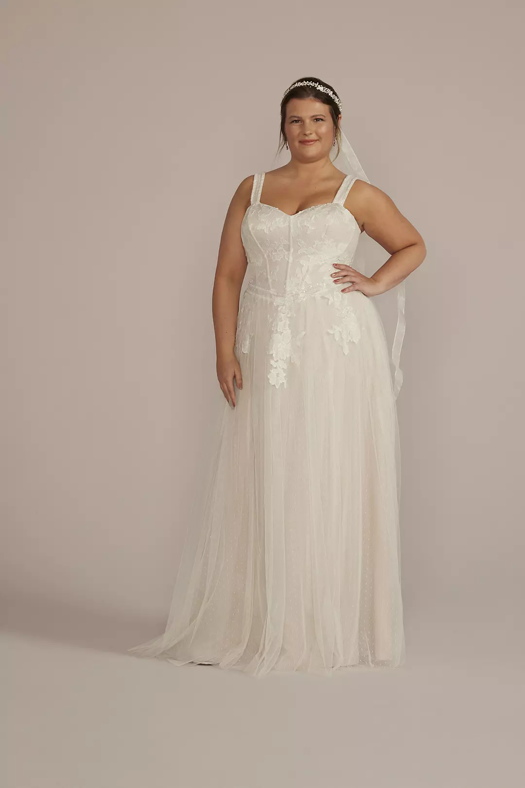 Beaded Floral Bodice Basque Waist Wedding Dress - Image 19