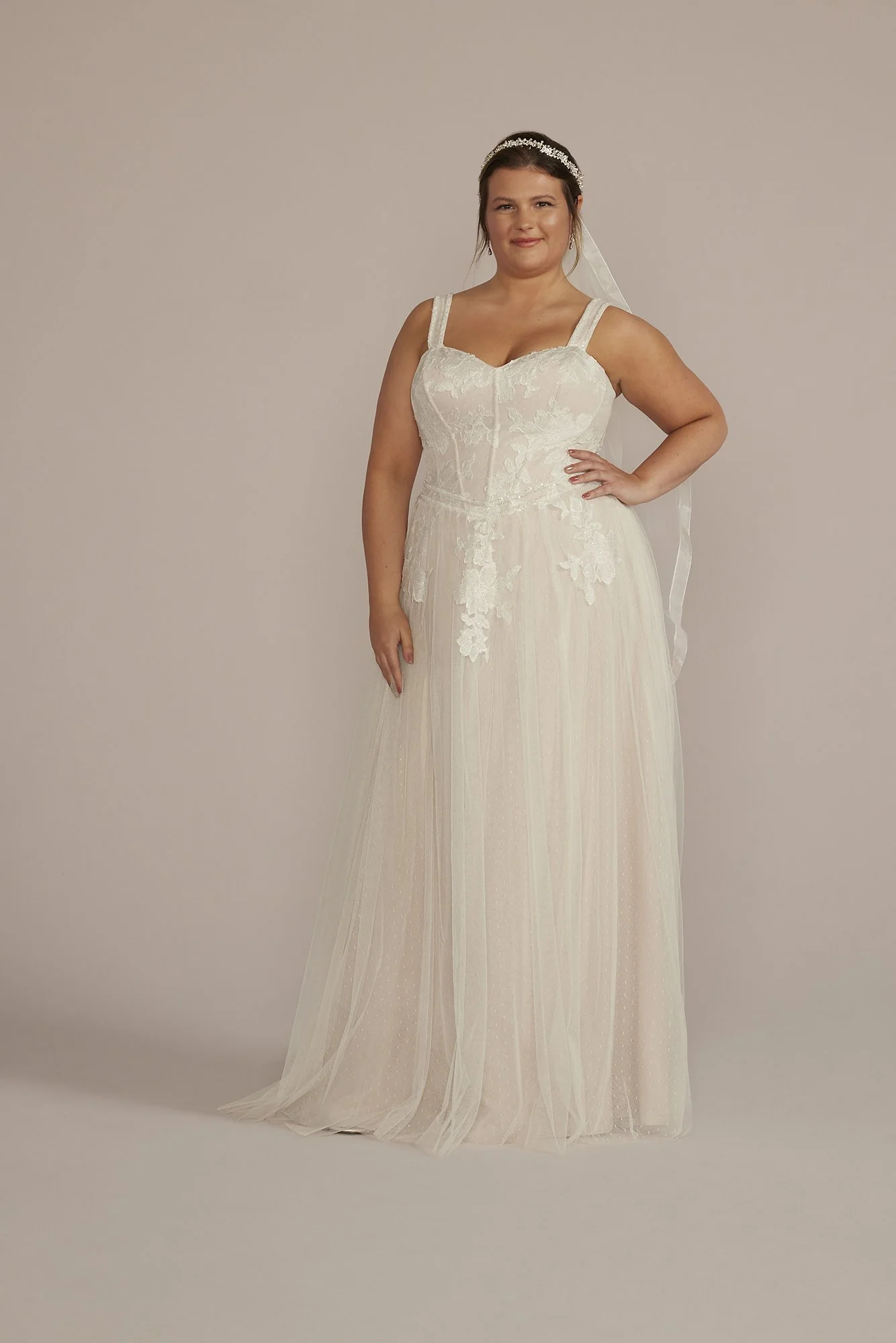 Beaded Floral Bodice Basque Waist Wedding Dress - Image 3