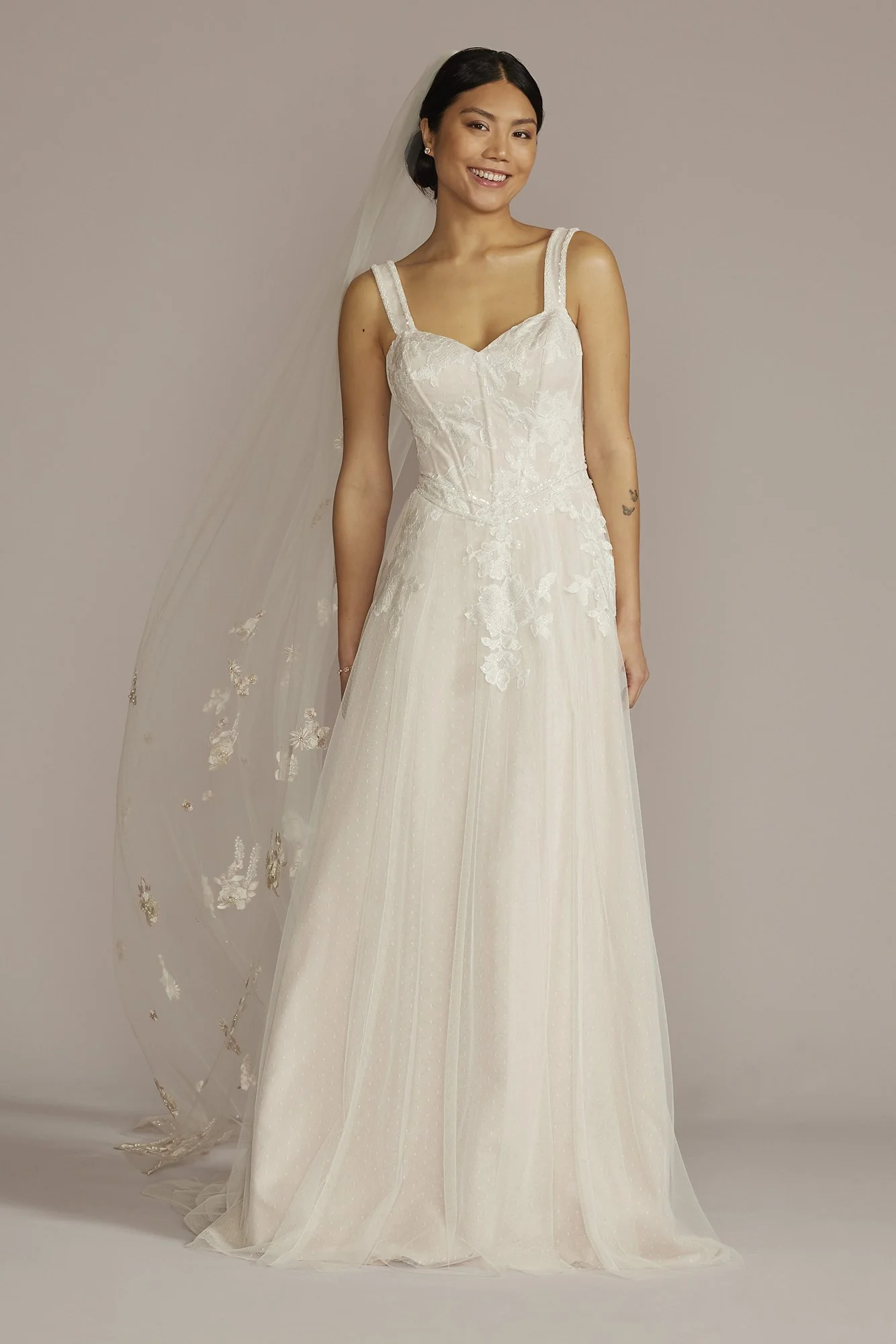 Beaded Floral Bodice Basque Waist Wedding Dress - Image 9