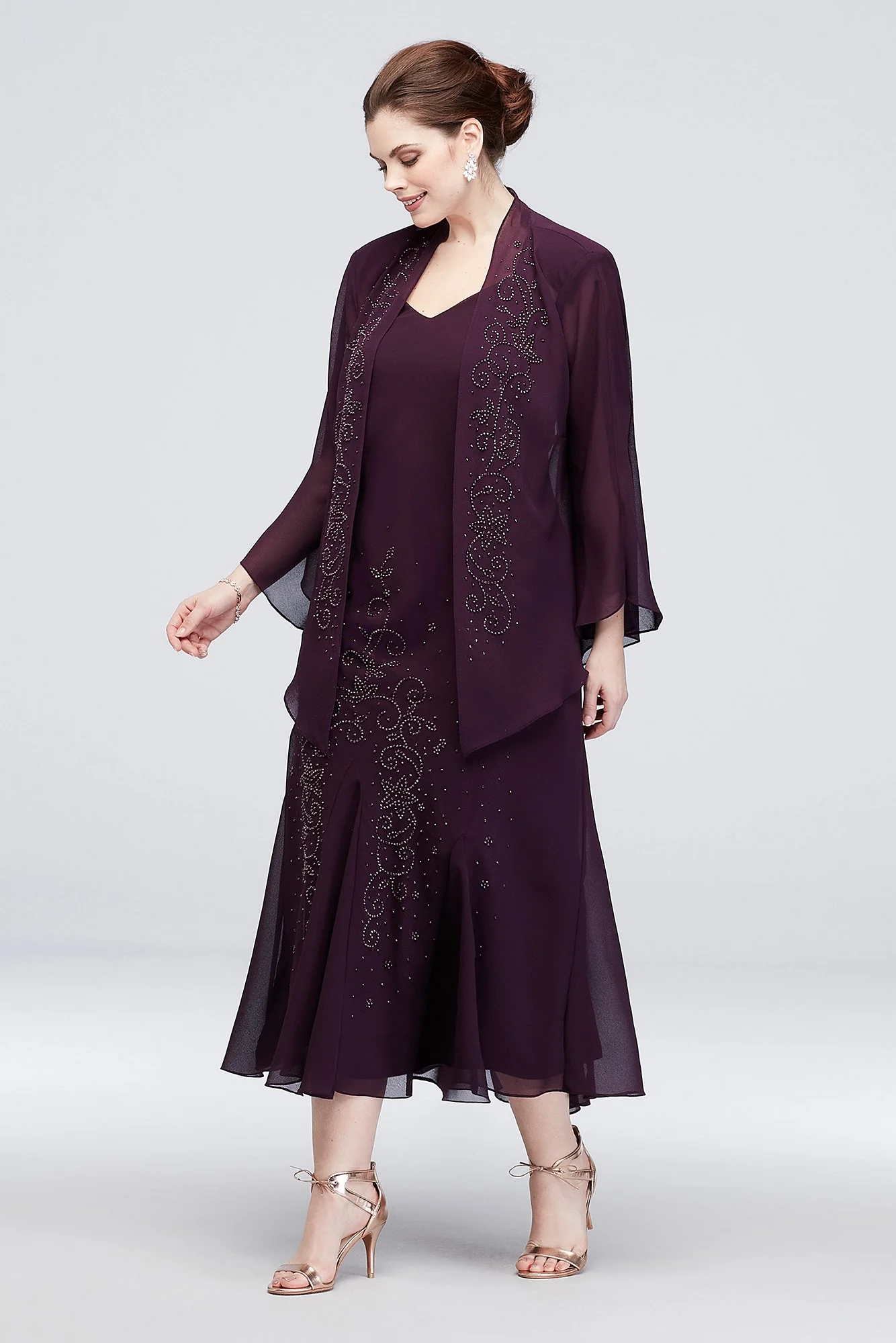 Beaded Floral Swirl Plus Size Jacket and Dress Set - Image 2