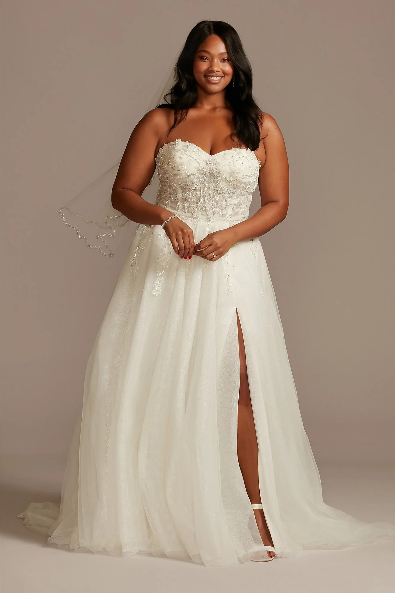 Floral Beaded Wedding Dress with Metallic Tulle - Image 11