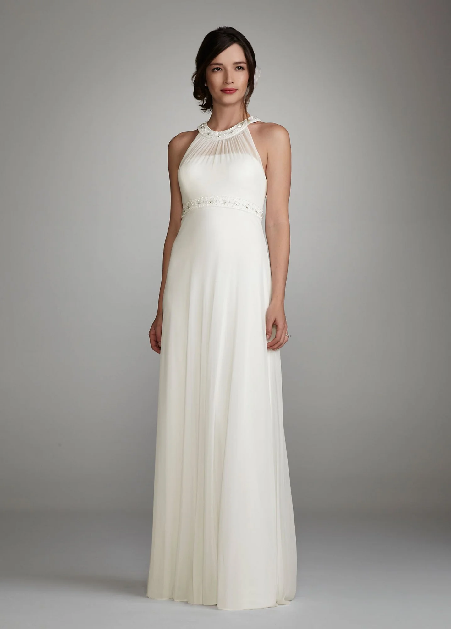 Beaded Halter Dress with Sequin and Stone Neckline