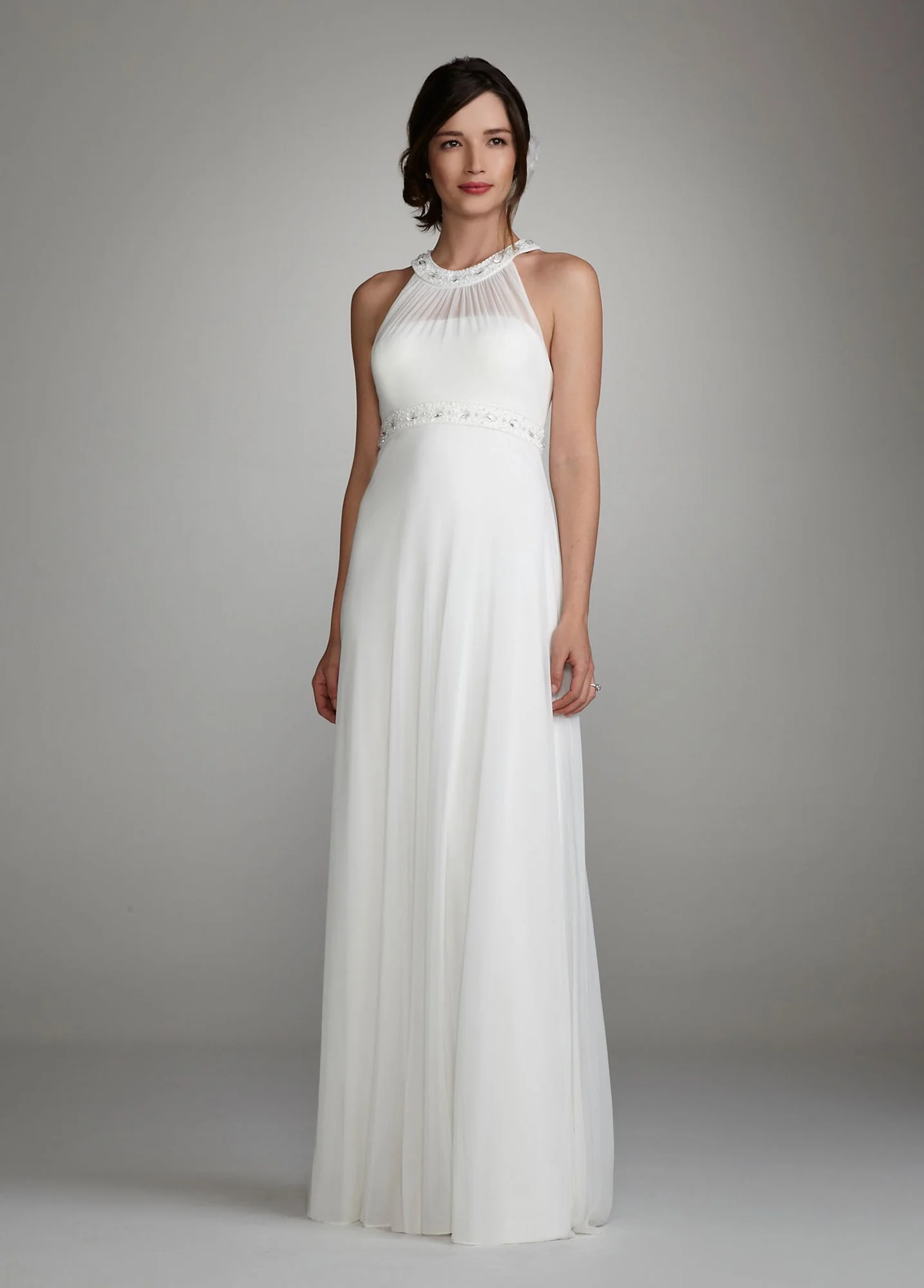 Beaded Halter Dress with Sequin and Stone Neckline - Image 3