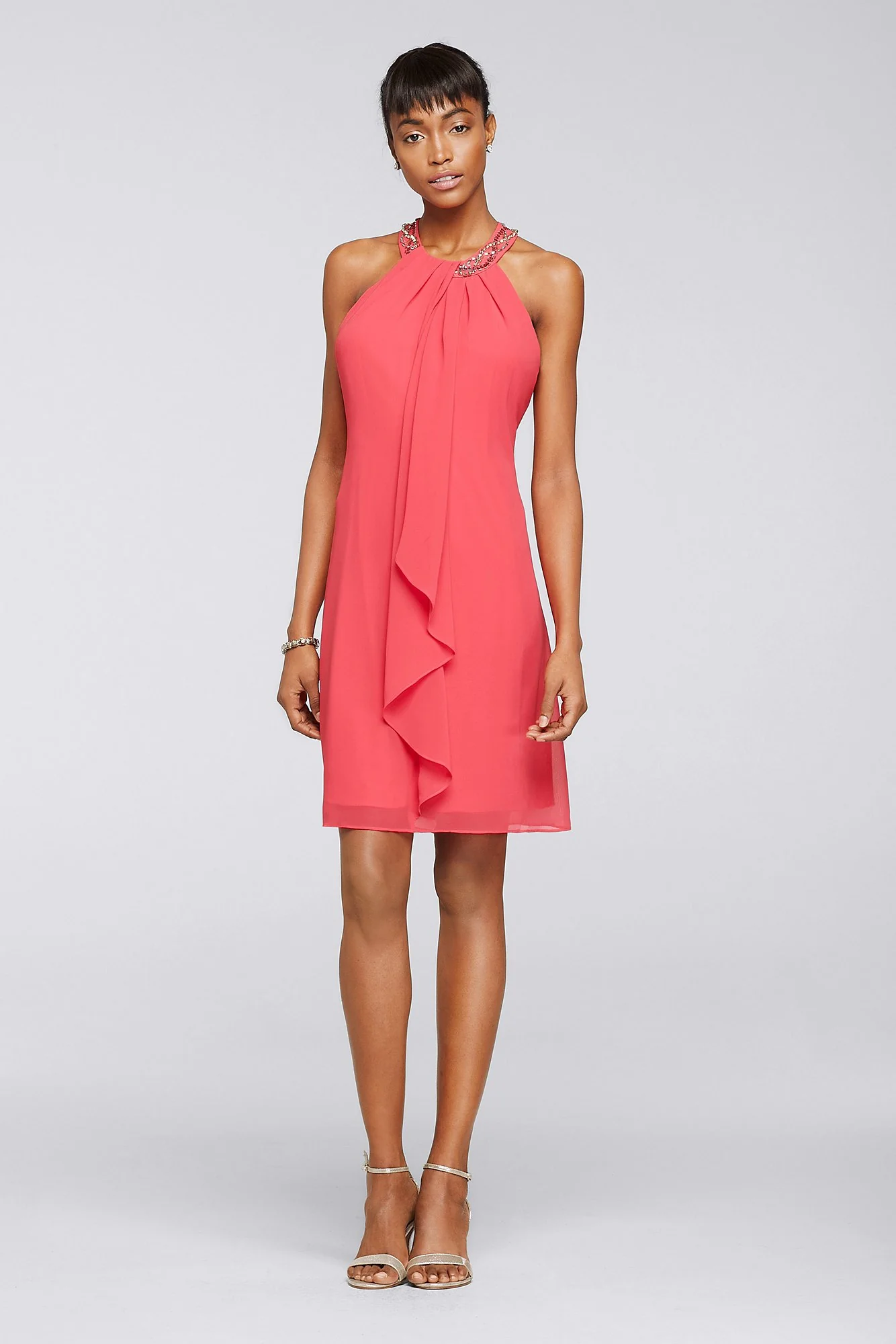 Beaded Halter Short Draped Chiffon Dress - Image 6