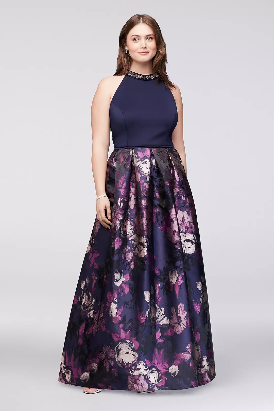 Beaded High-Neck Jersey and Jacquard Ball Gown - Image 2