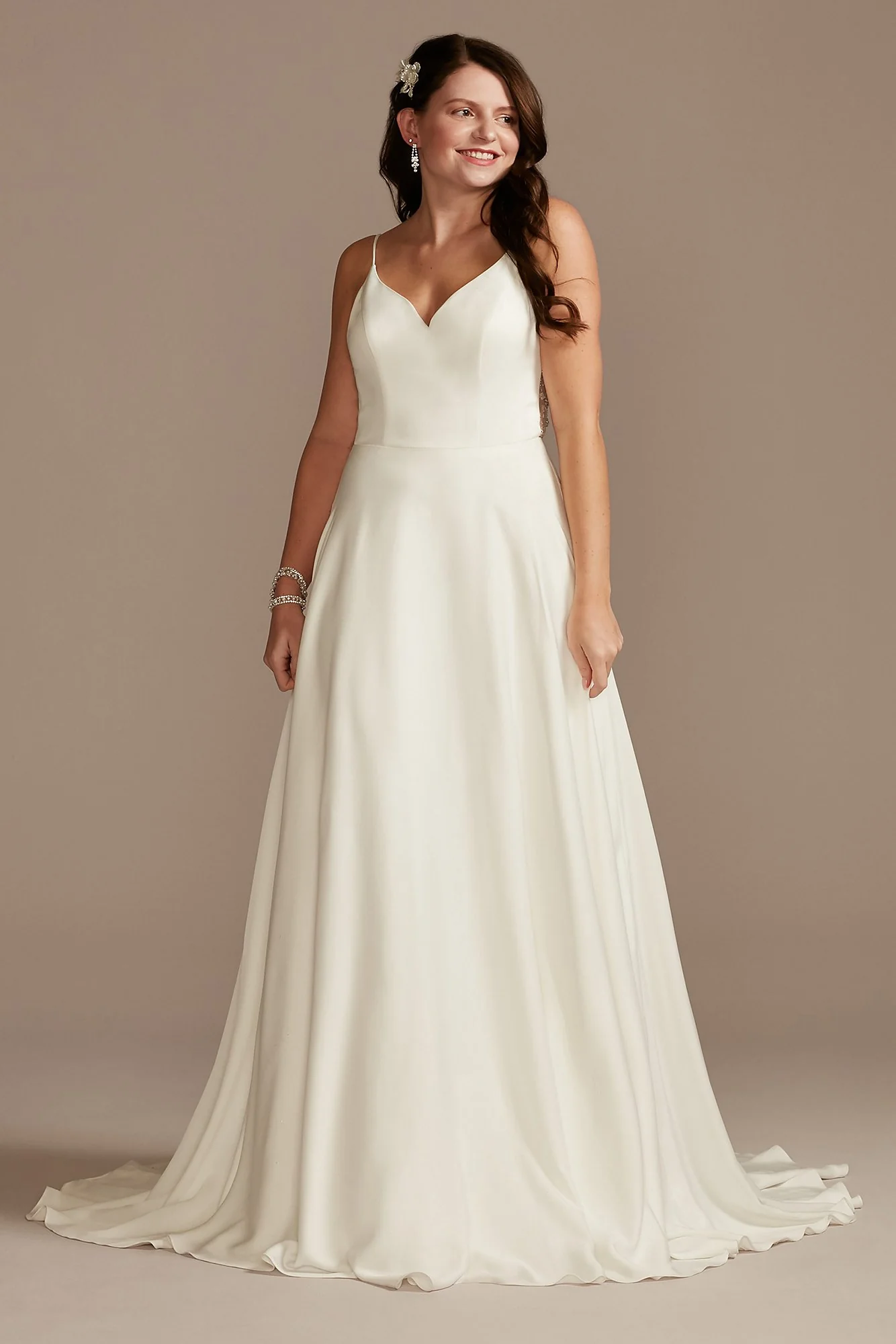 Beaded Back V-Neck Satin Wedding Dress - Image 2