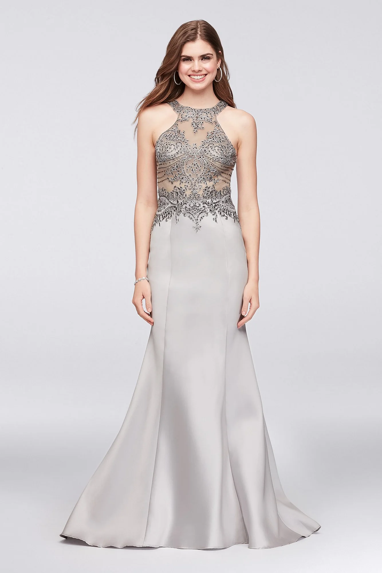 Beaded Illusion Bodice Mikado Mermaid Gown