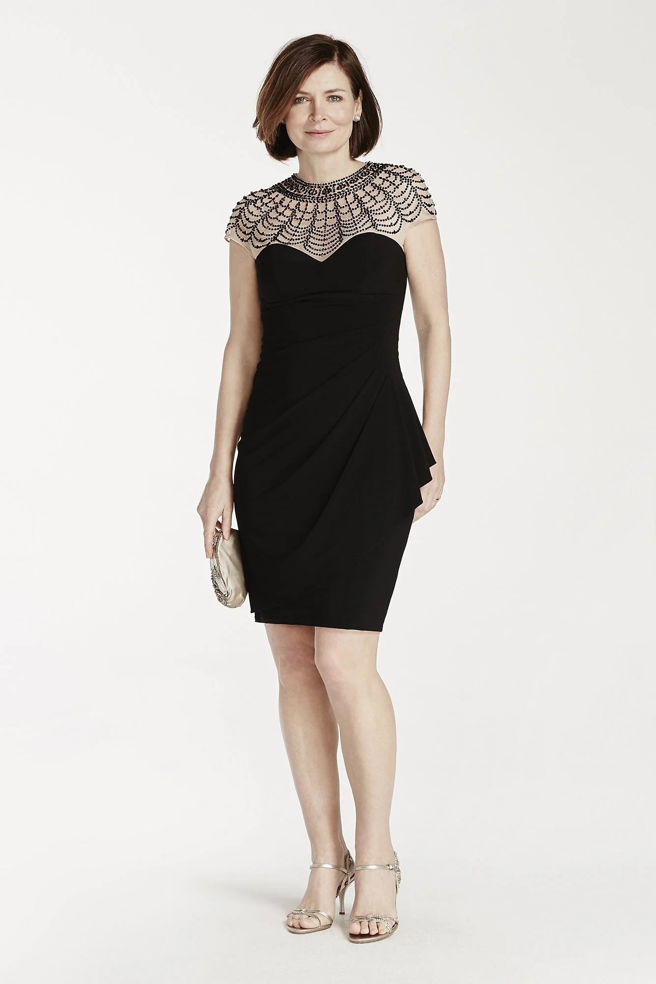 Beaded Illusion Cap Sleeve Bodice Jersey Dress