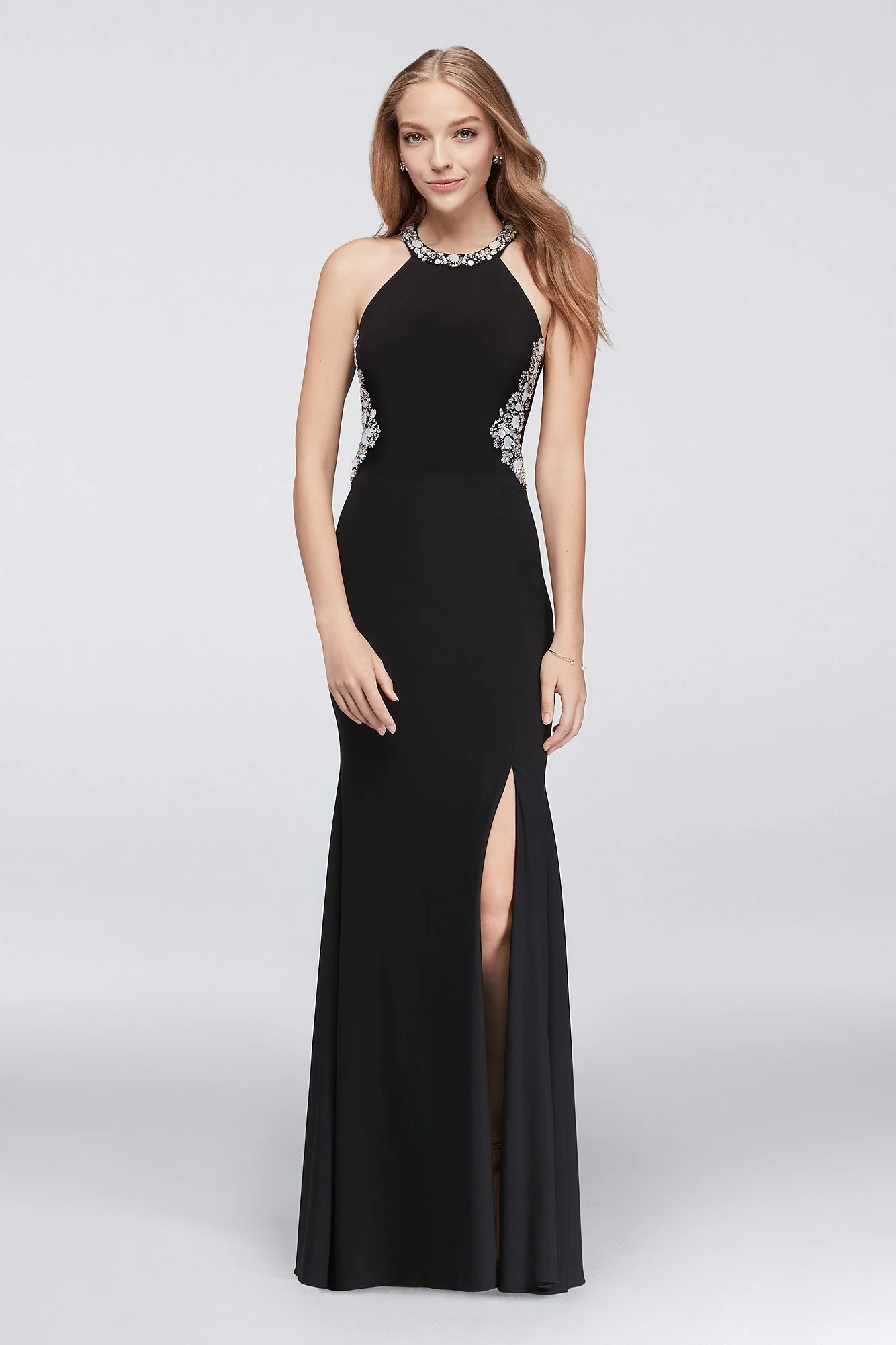 Beaded Illusion Halter Dress with Contrast Lining - Image 2