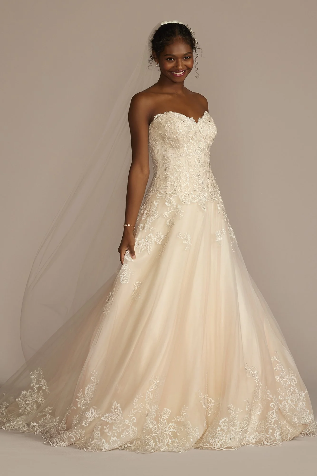 Beaded Lace and Tulle Ball Gown Wedding Dress - Image 9