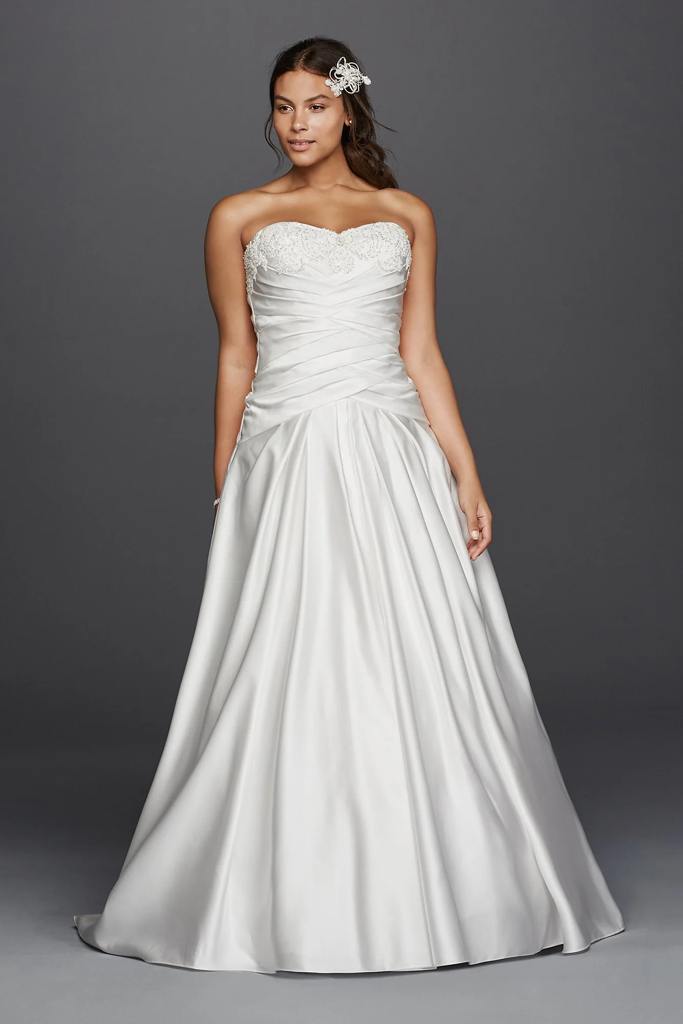 Beaded Lace Applique Plus Size Satin Wedding Dress - Image 3