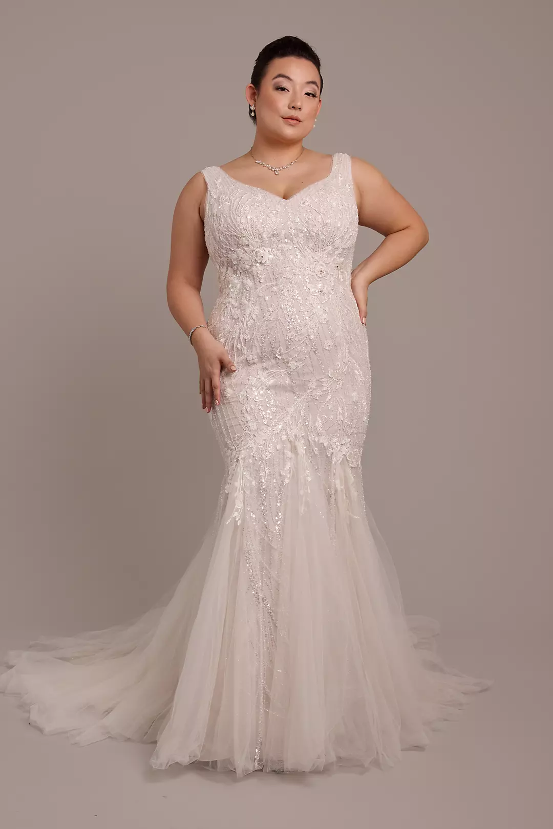 Beaded Lace Applique Tulle Mermaid Wedding Dress - Image 13