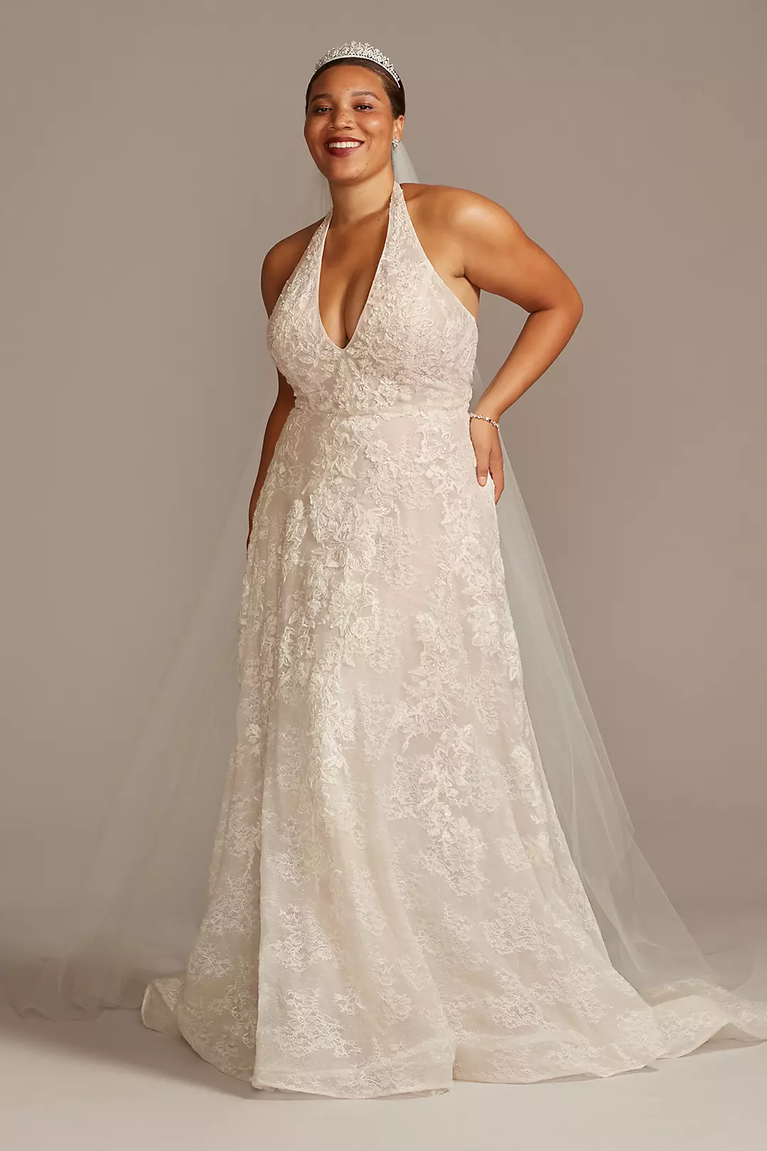 Beaded Lace Halter A-line Wedding Dress - Image 18