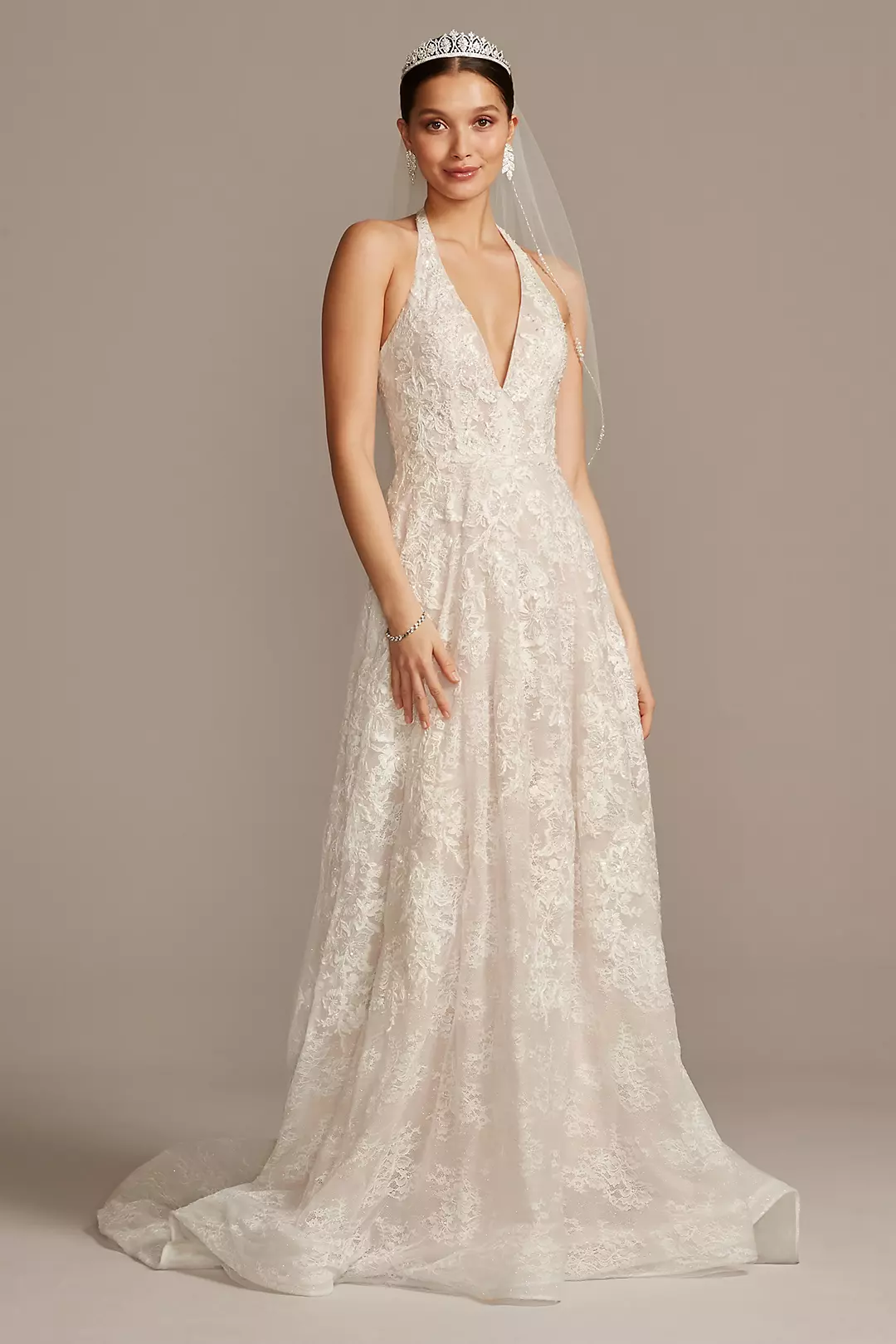 Beaded Lace Halter A-line Wedding Dress - Image 24