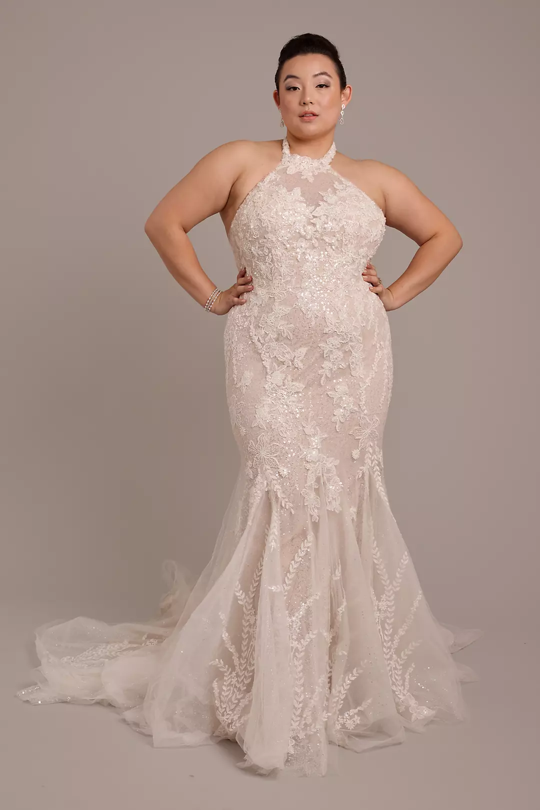 Beaded Lace High Neck Halter Mermaid Wedding Dress - Image 11