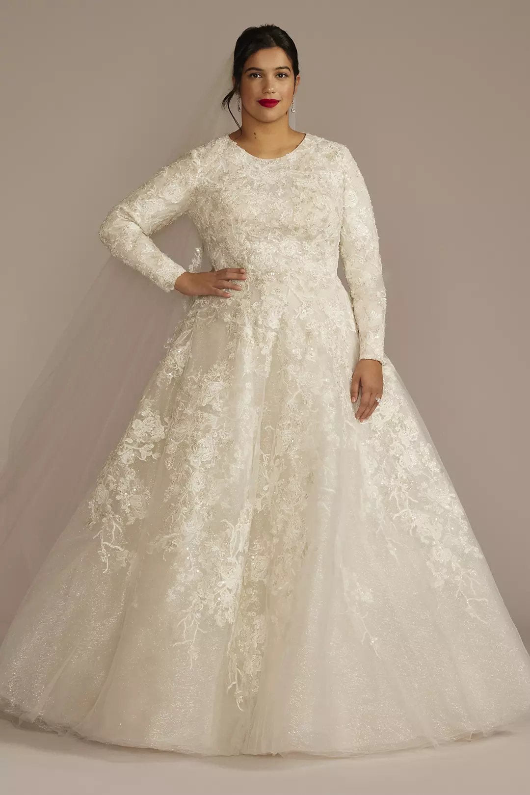 Beaded Lace Long Sleeve Modest Wedding Dress - Image 10