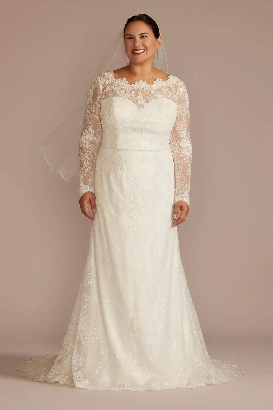 Beaded Lace Long Sleeve Sheath Wedding Dress - Image 3