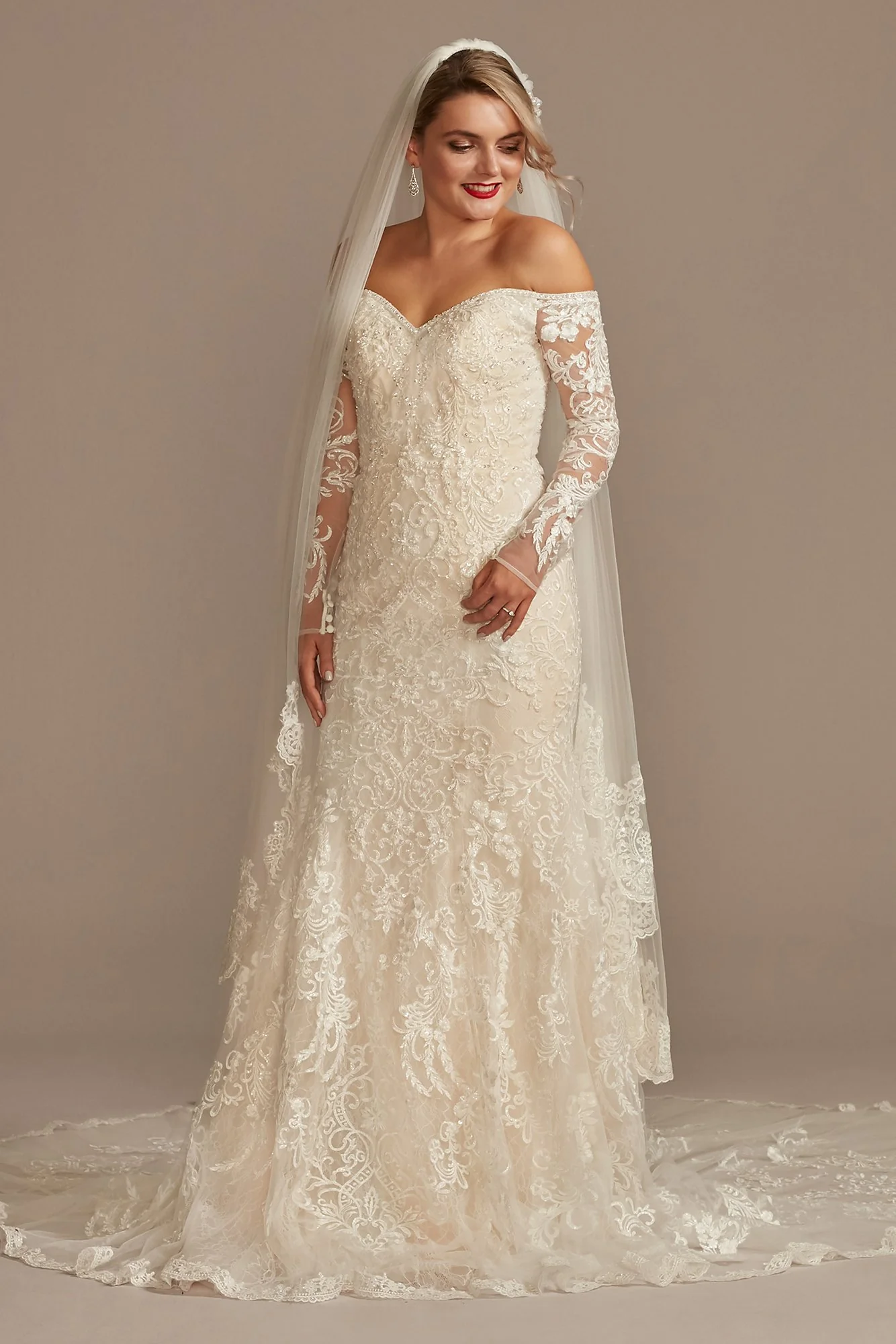 Beaded Lace Off Shoulder Wedding Dress - Image 20