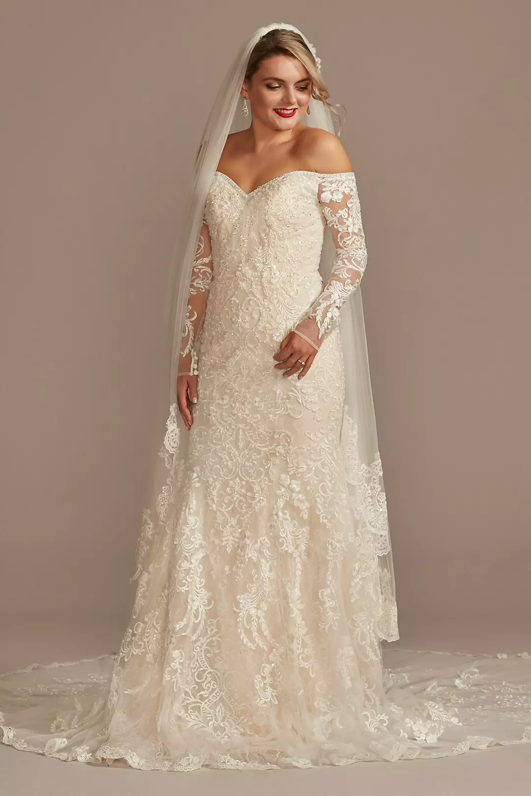 Beaded Lace Off Shoulder Wedding Dress - Image 47