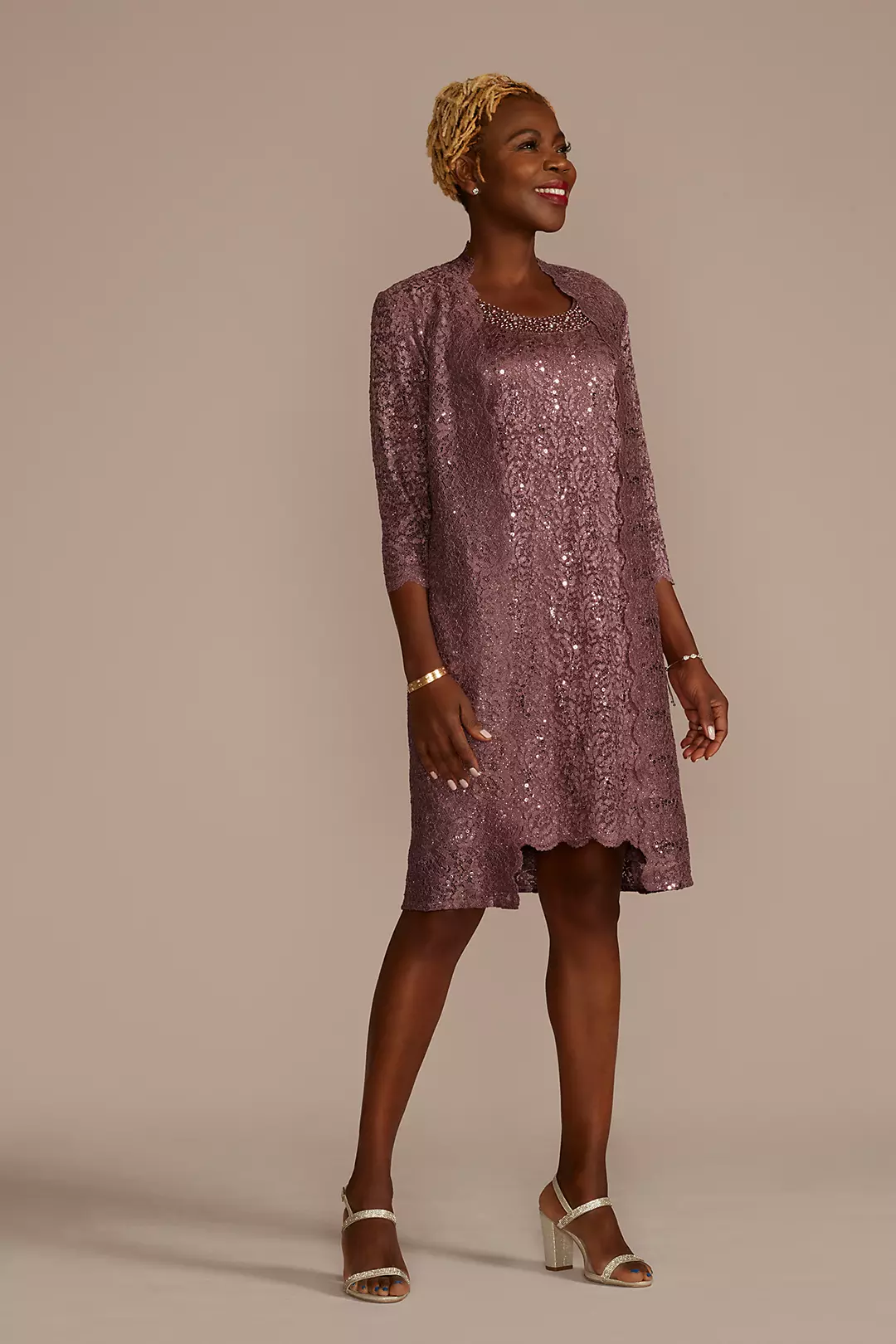 Beaded Lace Short Sheath Dress with Jacket - Image 10