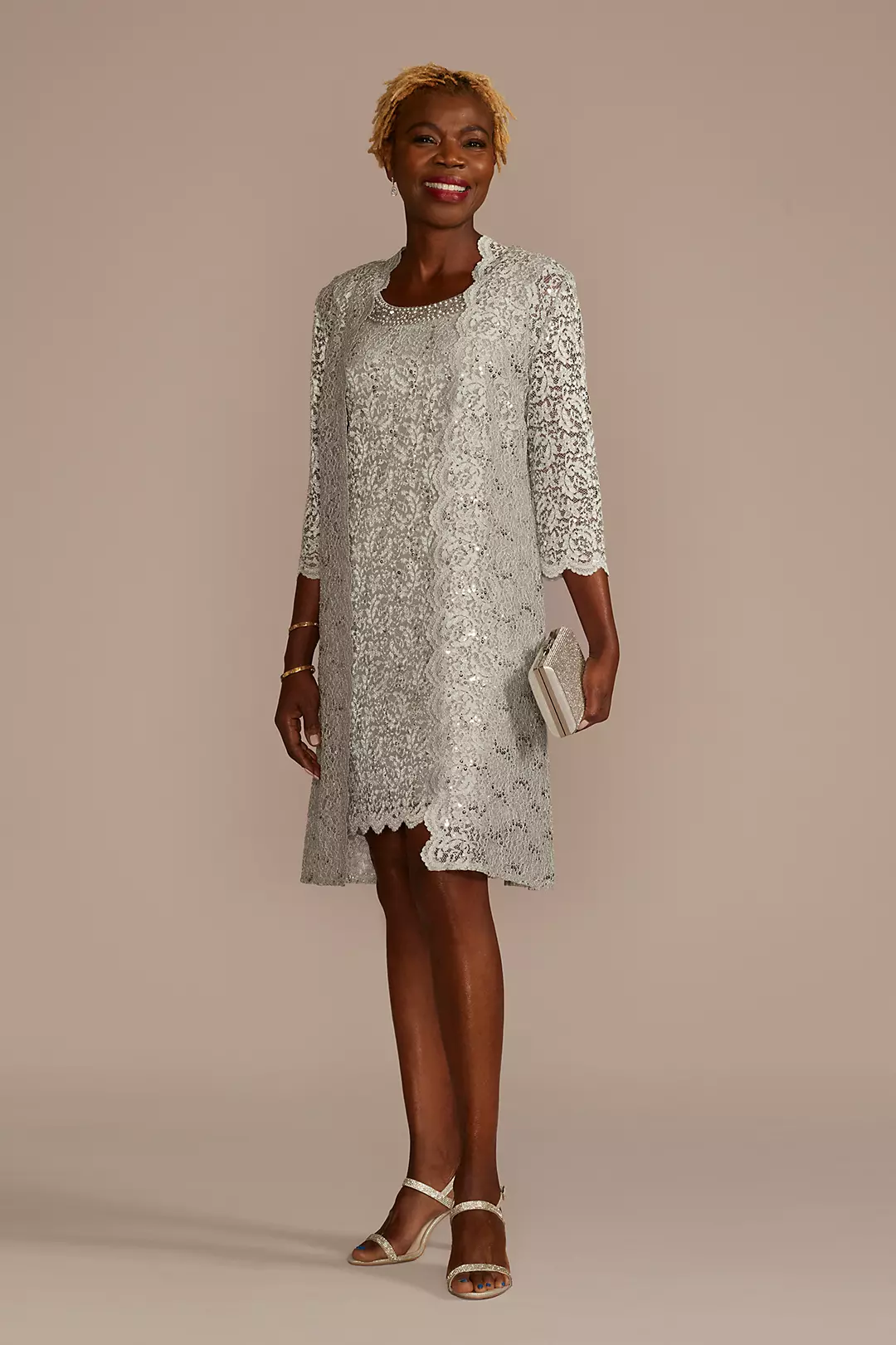 Beaded Lace Short Sheath Dress with Jacket - Image 7