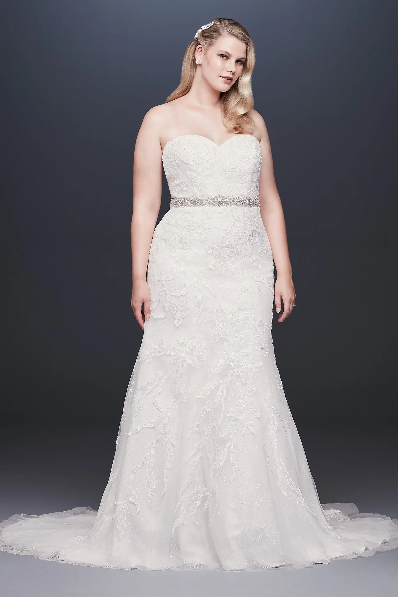 Beaded Lace Strapless Tulle Mermaid Wedding Dress - Image 9