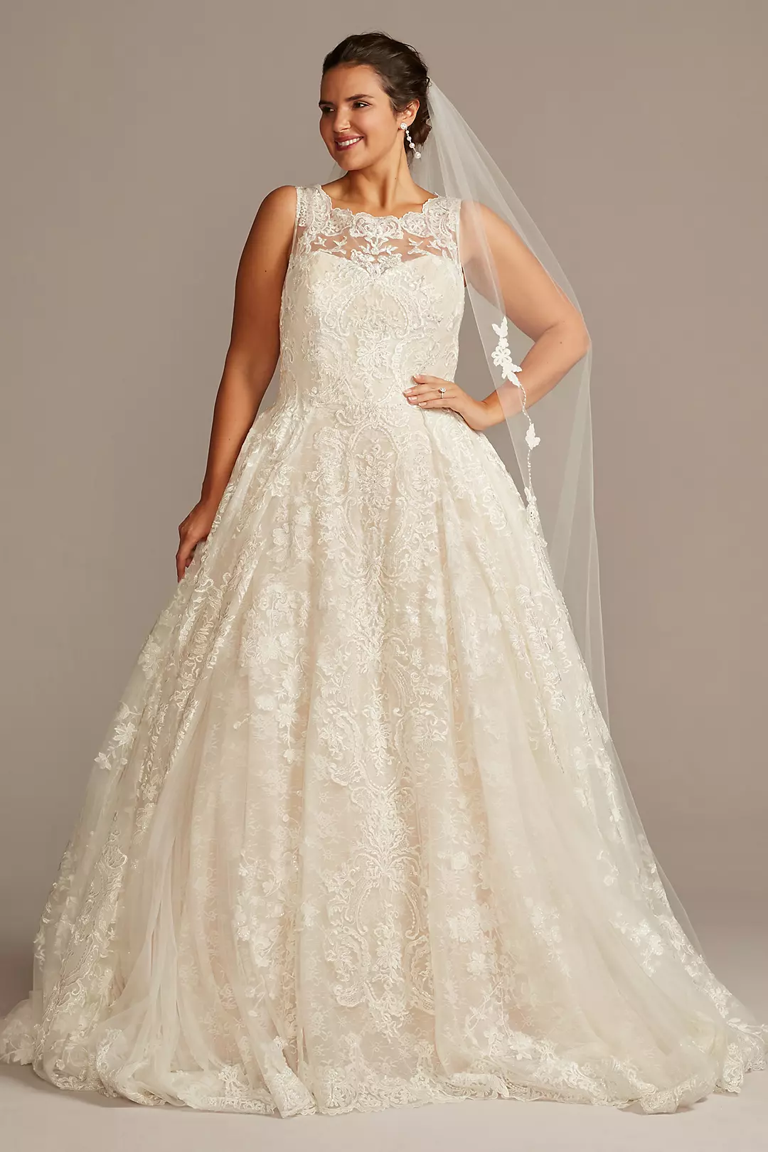 Beaded Lace Wedding Dress with Pleated Skirt - Image 13