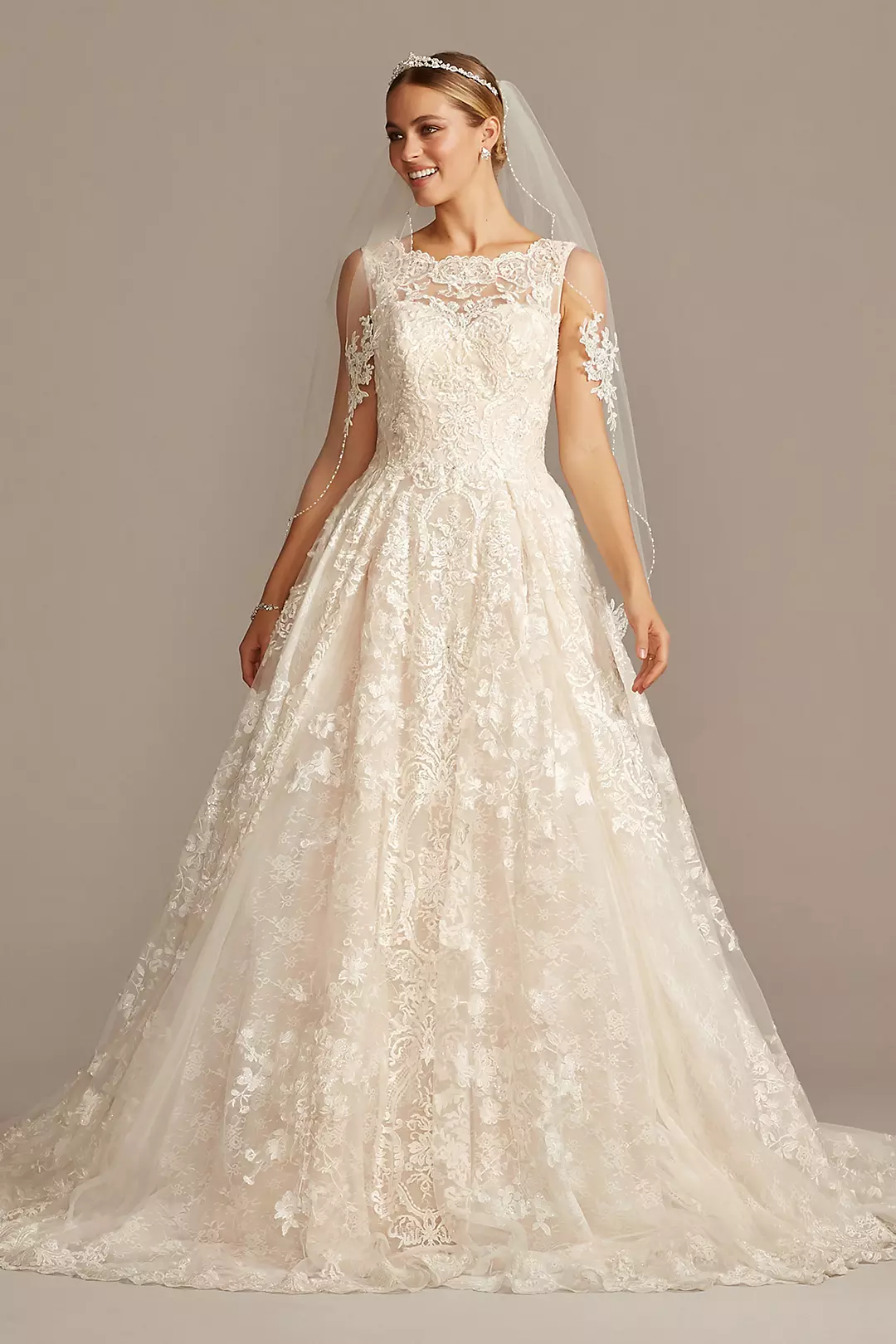 Beaded Lace Wedding Dress with Pleated Skirt - Image 21