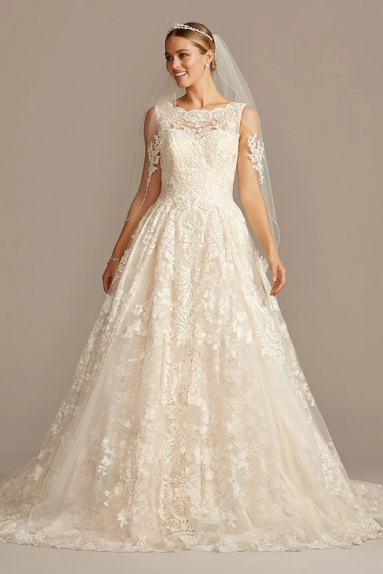 Beaded Lace Wedding Dress with Pleated Skirt - Image 4