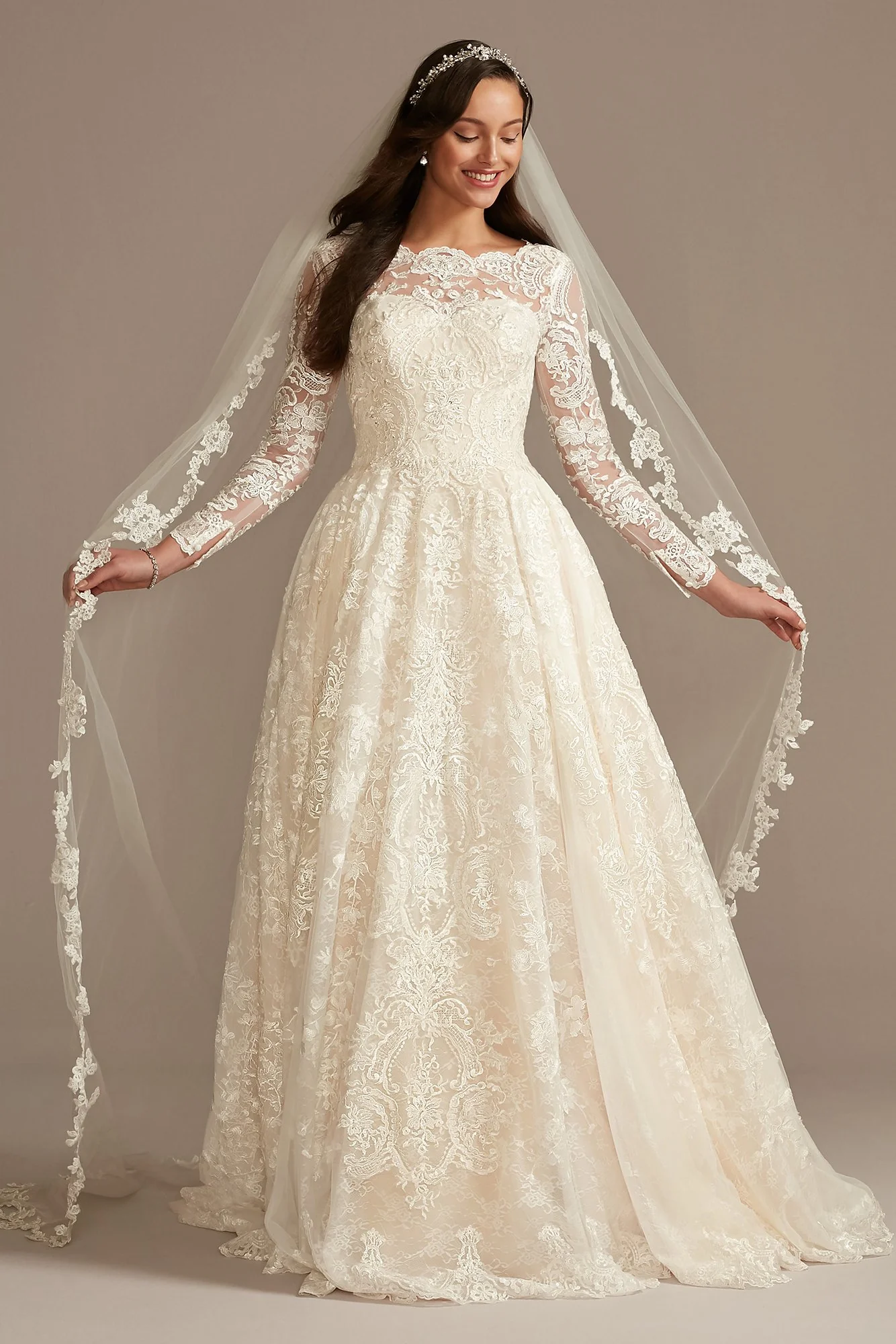 Beaded Lace Wedding Dress with Pleated Skirt - Image 11
