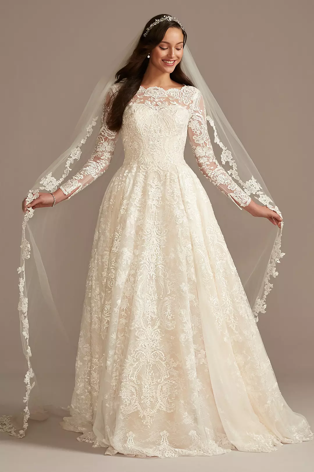 Beaded Lace Wedding Dress with Pleated Skirt - Image 13