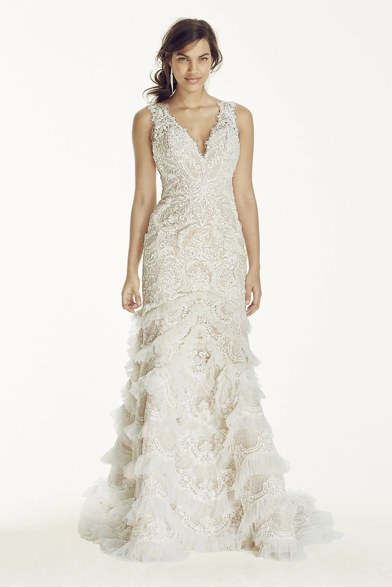 Beaded Lace Wedding Dress with Plunging Neck - Image 3
